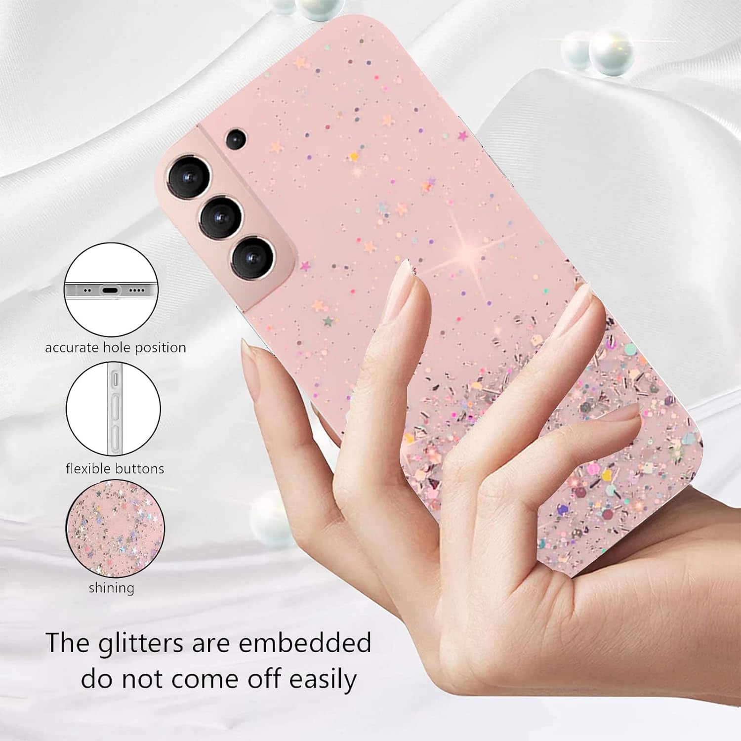 Phone Case for Samsung Galaxy S22 plus 5G Purple, Bling Bling Samsung S22 plus Case Glitter, Samsung Galaxy S22 plus Case Clear Silicone Anti-Scratch (Samsung S22 plus 5G, Pink)  Generic   