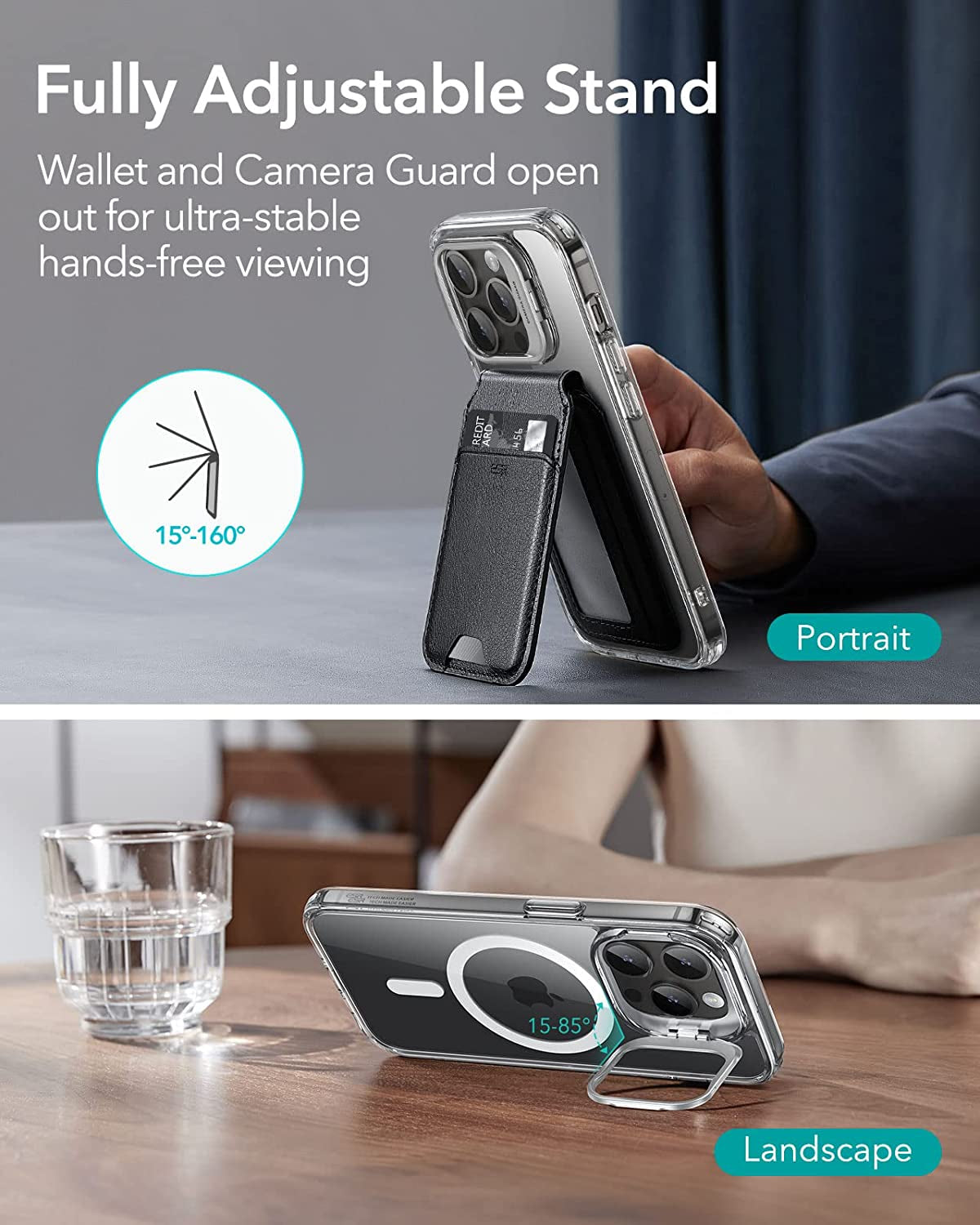 ESR Halolock Magsafe Wallet and Clear Kickstand Case, Compatible with Iphone 14 Pro Max Case, Black Detachable Magsafe Wallet with Adjustable Stand, 3-Card Holder, Military-Grade Protection  ESR   