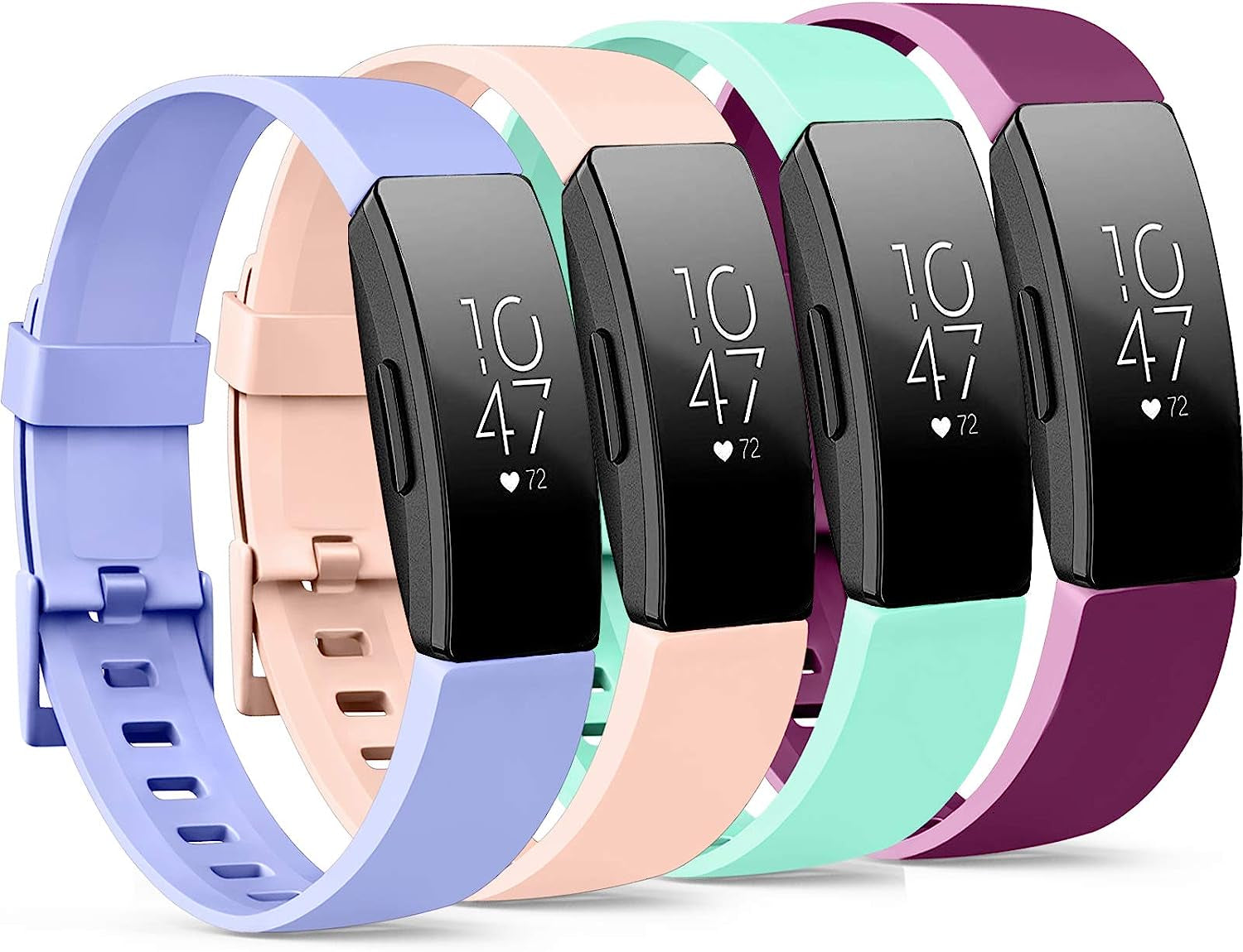 4 Pack Replacement Bands Compatible for Fitbit Inspire Hr/Fitbit Inspire/Fitbit Ace 2, Adjustable Accessory Soft Silicone Sport Wristband for Women Men (Small, Wine Red+Pink+Grey+Blue)  IEOVIEE Purple+Pink+Lavender+Mint Green Large 