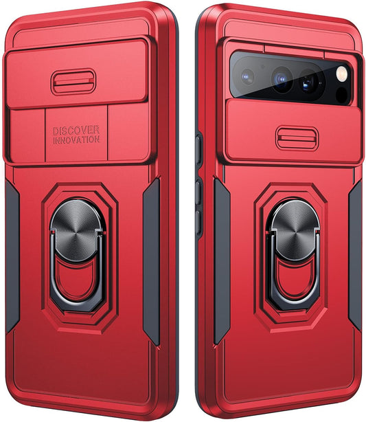 Simtect for Google Pixel 8 Pro Case with Camera Cover: 14FT Military Grade Shockproof, 360° Rotation Ring Stand, Double Layer Cushioned Lens Guard, Full Coverage Case for Pixel 8 Pro, 6.7" Red  Simtect   