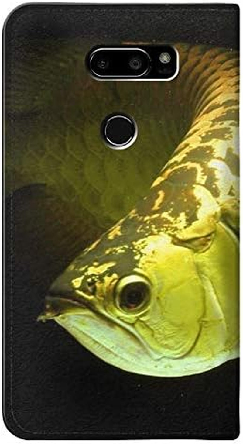 RW1021 Gold Arowana Fish PU Leather Flip Case Cover for LG V30, LG V30 Plus, LG V30S Thinq, LG V35, LG V35 Thinq  jjphonecase   