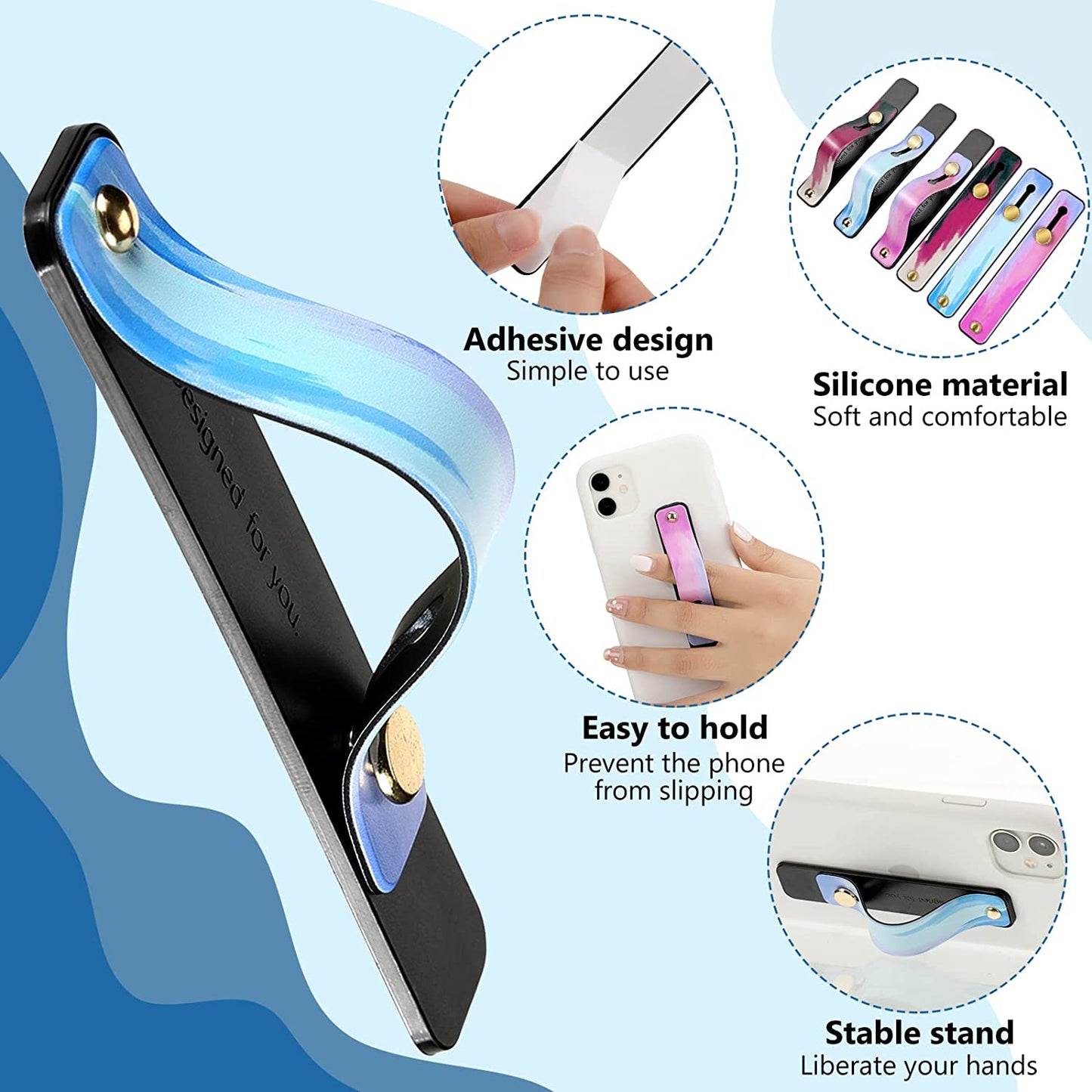 Weewooday 6 Pieces Phone Strap Grip Holder Finger Cell Phone Grip Telescopic Phone Finger Strap Stand Universal Finger Kickstand for Most Smartphones (Dreamy Colors)  Weewooday   