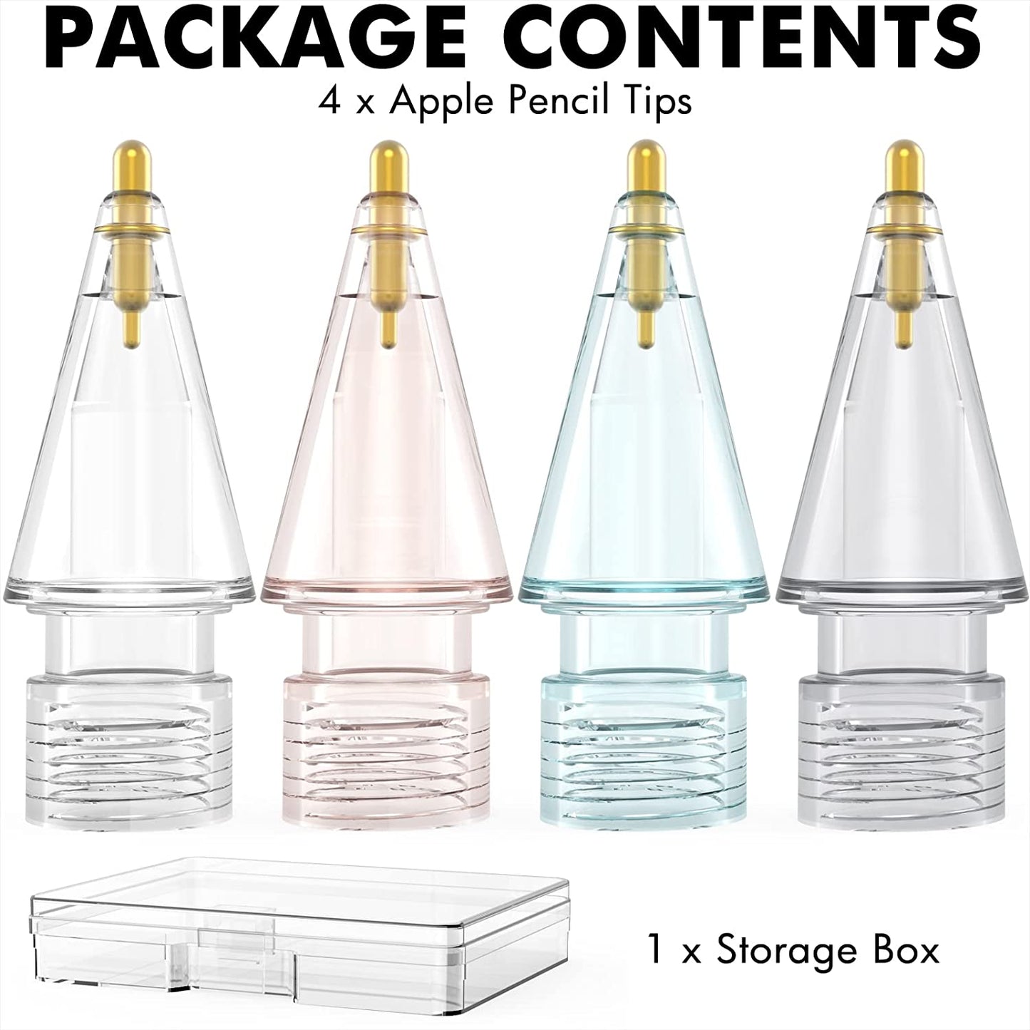 NIUTRENDZ 4 Pack Replacement Tips for Apple Pencil 2Nd Generation and 1St Generation Fine Point Metal Tip, Wear-Resistant & Precise Control (1.95Mm, Clear + Pink + Blue + Grey)  NIUTRENDZ   