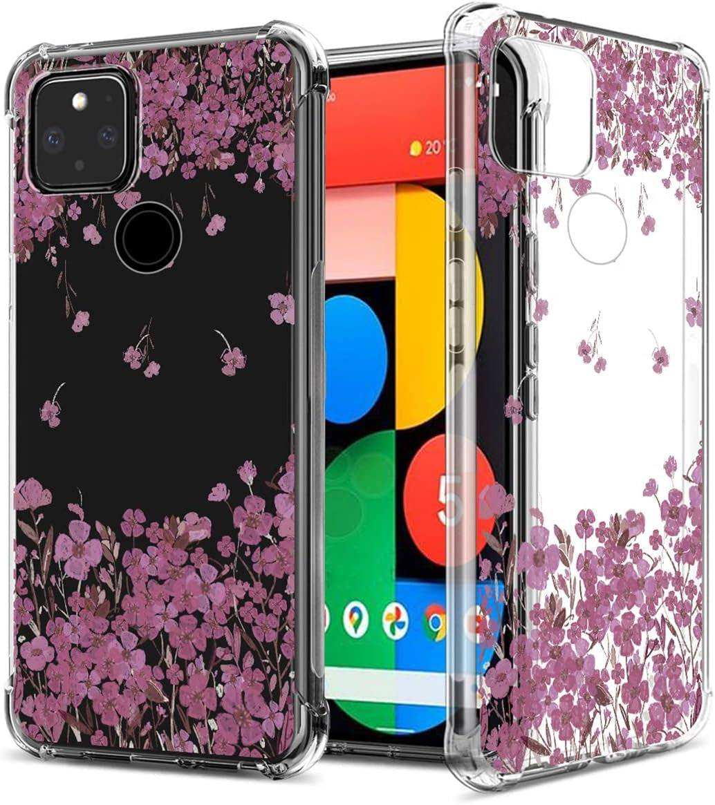 GREATRULY Floral Clear Case for Pixel 5 for Women/Girls,Pretty Phone Case for Google Pixel 5 (2020),Flower Design Slim Soft Transparent Drop Proof TPU Bumper Cushion Silicone Cover Shell,Fl-S  GREATRULY Fl-27 Clear Only For Google Pixel 5 