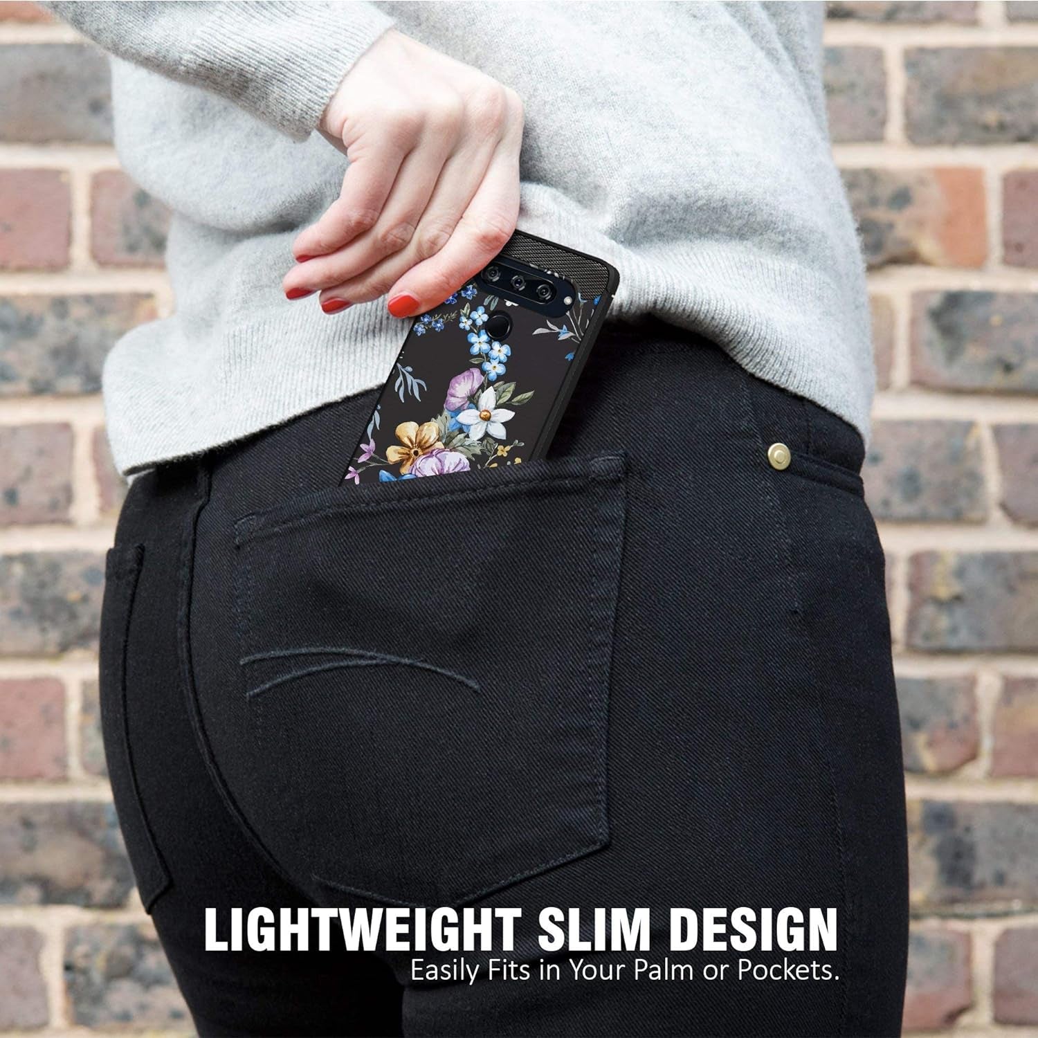 Casesondeck Case Compatible with [LG V40 Thinq] Soft TPU Bumper Cover Carbon Fiber Texture Flexible (Flowers)  CasesonDeck   