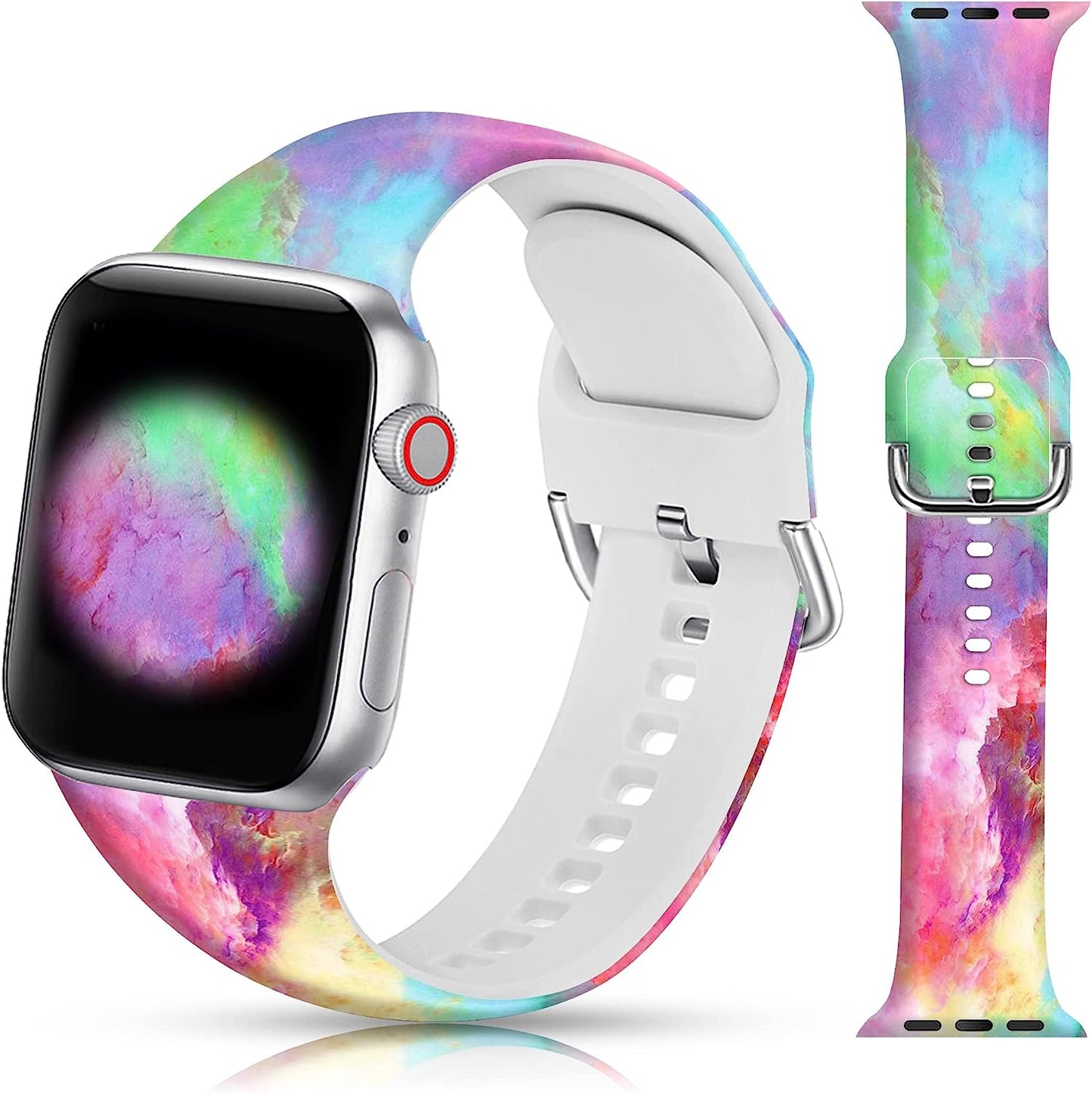 LAACO Silicone Sport Bands Compatible with Apple Watch 49Mm 45Mm 44Mm 42Mm 41Mm 40Mm 38Mm for Women Men Girls, Floral Design Replacment Strap for Iwatch SE Utral/Series 8/7/6/5/4/3/2/1  LAACO Pink Marble 38mm/40mm/41mm 