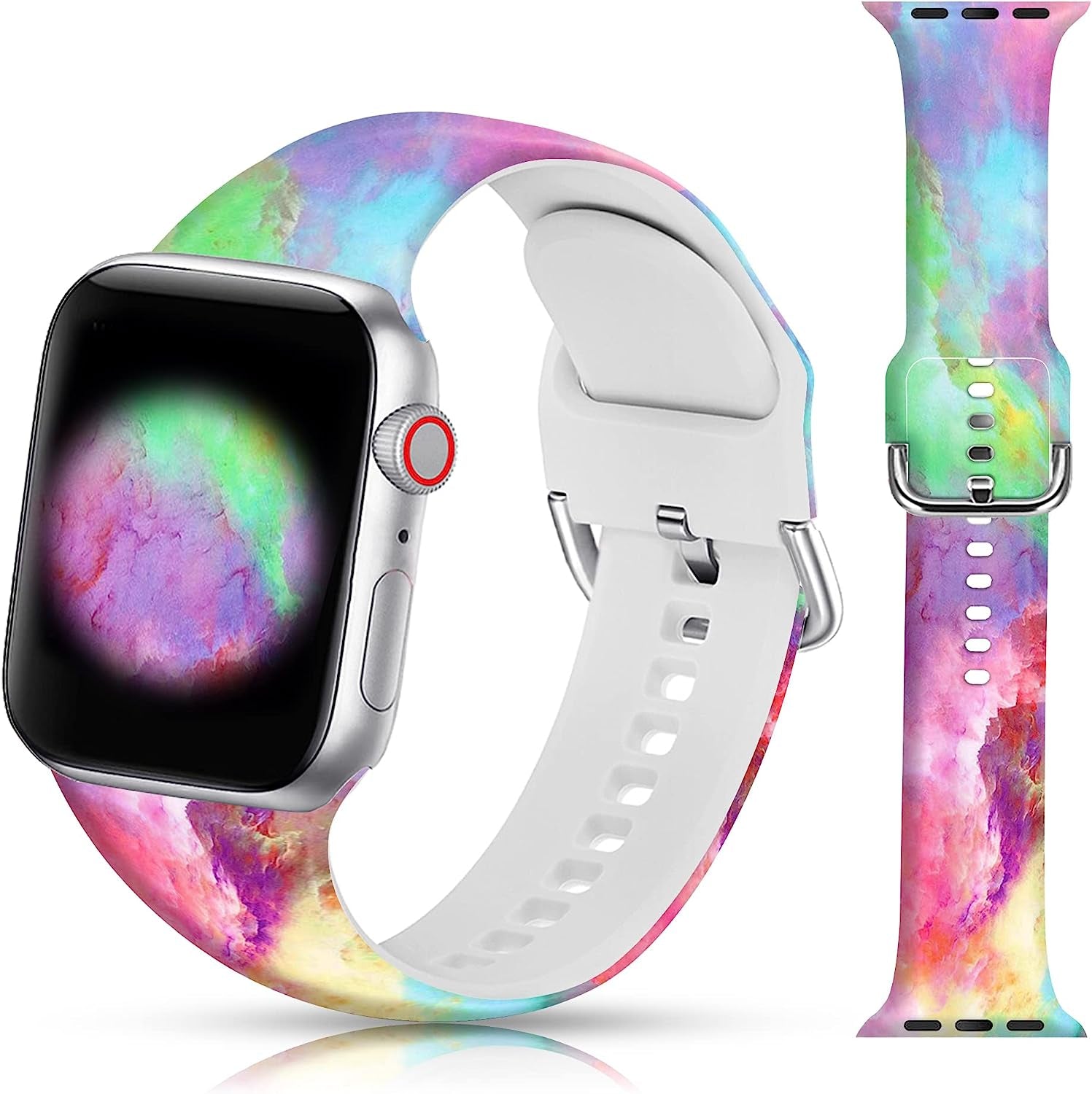 LAACO Silicone Sport Bands Compatible with Apple Watch 49Mm 45Mm 44Mm 42Mm 41Mm 40Mm 38Mm for Women Men Girls, Floral Design Replacment Strap for Iwatch SE Utral/Series 8/7/6/5/4/3/2/1  LAACO Pink Marble 38mm/40mm/41mm 