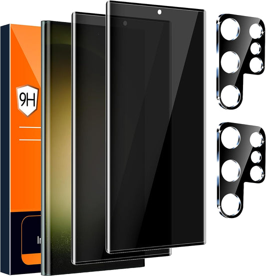 [2+2 Pack] Galaxy S22 Ultra Privacy Screen Protector, 9H Tempered Glass, Ultrasonic Fingerprint Support, 3D Curved, HD Clear Anti-Spy Film for Samsung S22 Ultra 5G Glass Screen Protector  Samcorn   