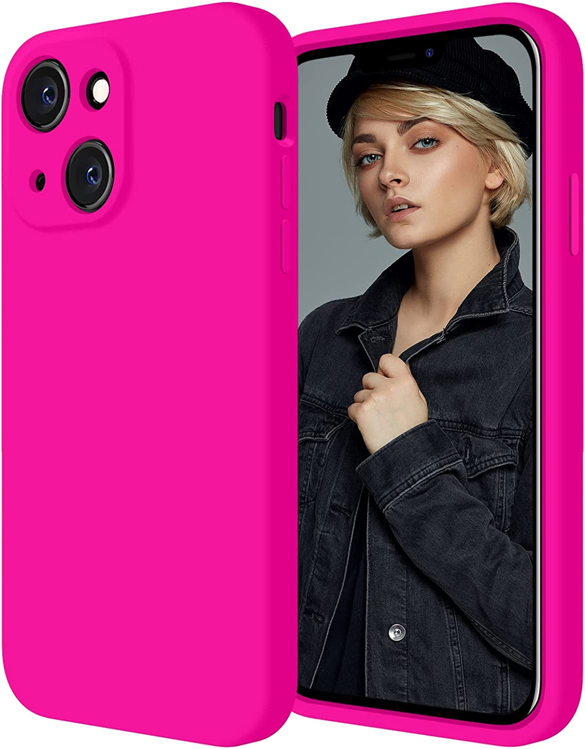 Firenova for Iphone 14 Case, Silicone Upgraded [Camera Protection] Phone Case with [2 Screen Protectors], Soft Anti-Scratch Microfiber Lining Inside, 6.1 Inch, Blue  FireNova Hot Pink  