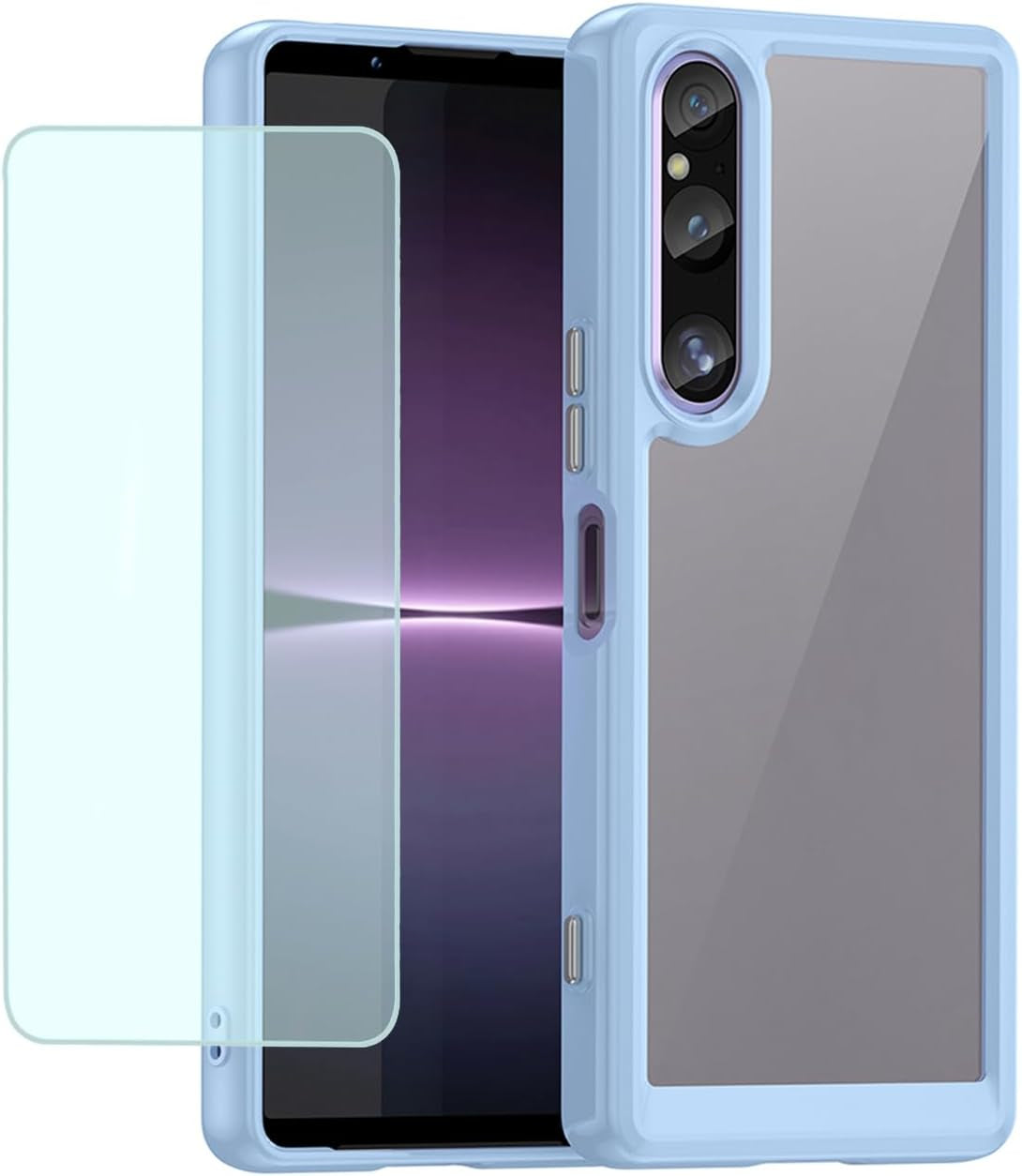 GTBDEKI Clear Case for Xperia 1 V Case, Sony 1V XQDQ62 Case with HD Screen Protector, Anti-Scratch Shockproof Clear Hard PC + TPU Bumper Protective Cover Case for Sony Xperia 1 V Crystal Blue  GTBDEKI   