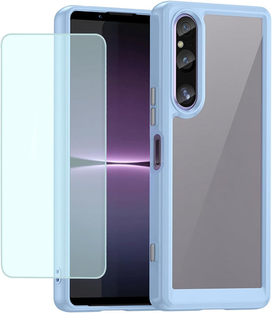 GTBDEKI Clear Case for Xperia 1 V Case, Sony 1V XQDQ62 Case with HD Screen Protector, Anti-Scratch Shockproof Clear Hard PC + TPU Bumper Protective Cover Case for Sony Xperia 1 V Crystal Blue  GTBDEKI   