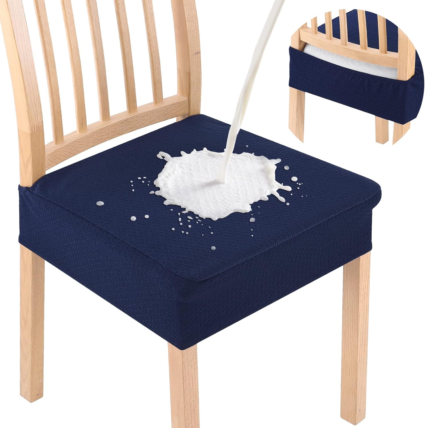 Smiry Waterproof Seat Covers for Dining Room Chairs Set of 4, Stretch Jacquard Removable Washable Chair Seat Slipcovers Protector, No Rear Covers, Beige  smiry Federal Blue 8 