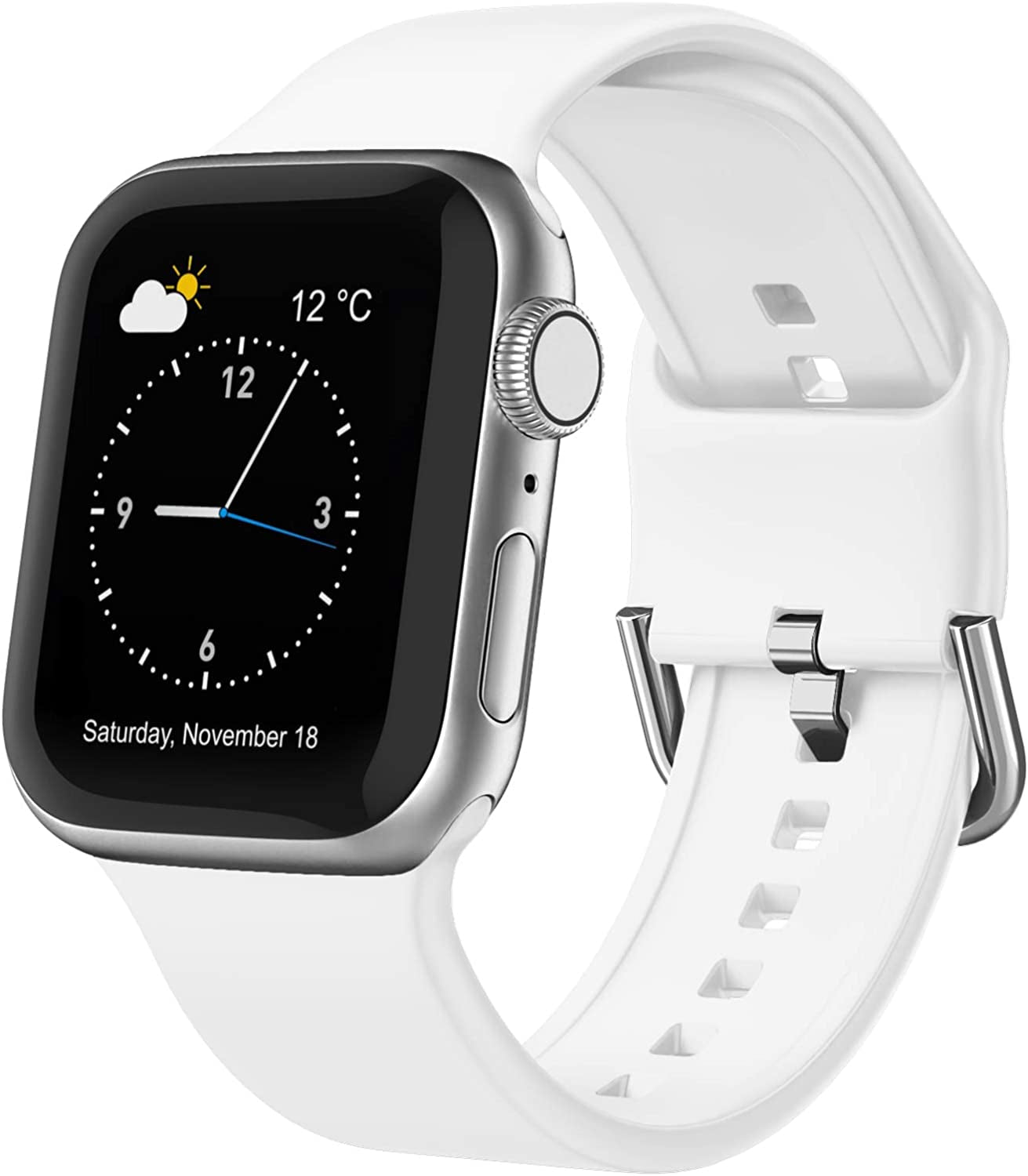 Sport Band Compatible with Apple Watch Bands 49Mm 45Mm 44Mm 42Mm 41Mm 40Mm 38Mm, Soft Silicone Wristbands Replacement Strap with Classic Clasp for Iwatch Series SE 8 7 6 5 4 3 2 1 Ultra for Women Men  Recoppa White 42mm/44mm/45mm/49mm 