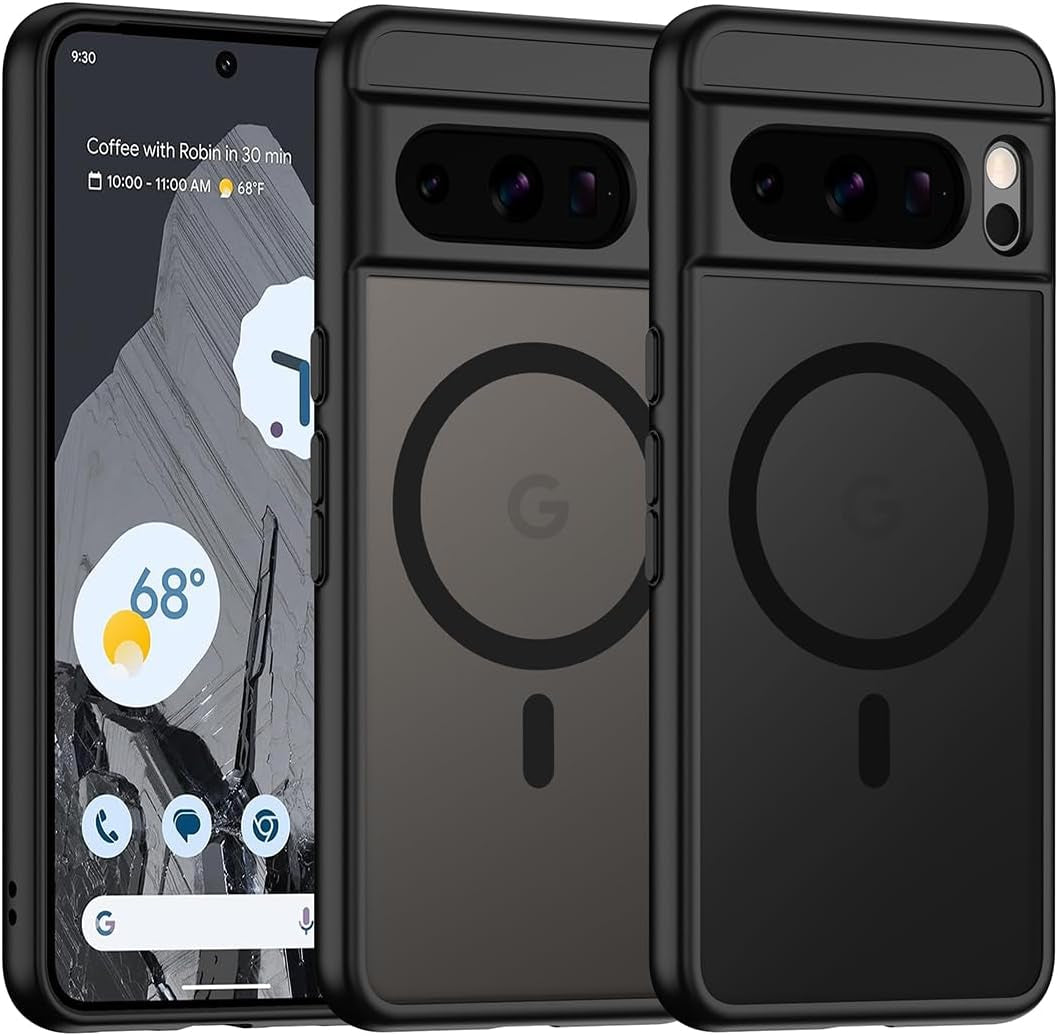TIANNIUKE Magnetic Case for Google Pixel 8, Translucent Matte Anti-Fingerprint,Compatible with Magsafe,Slim Fit Shockproof Protective Phone Case for Pixel 8 Case (Clear)  TIANNIUKE Black Pixel 8 Pro(6.7") 
