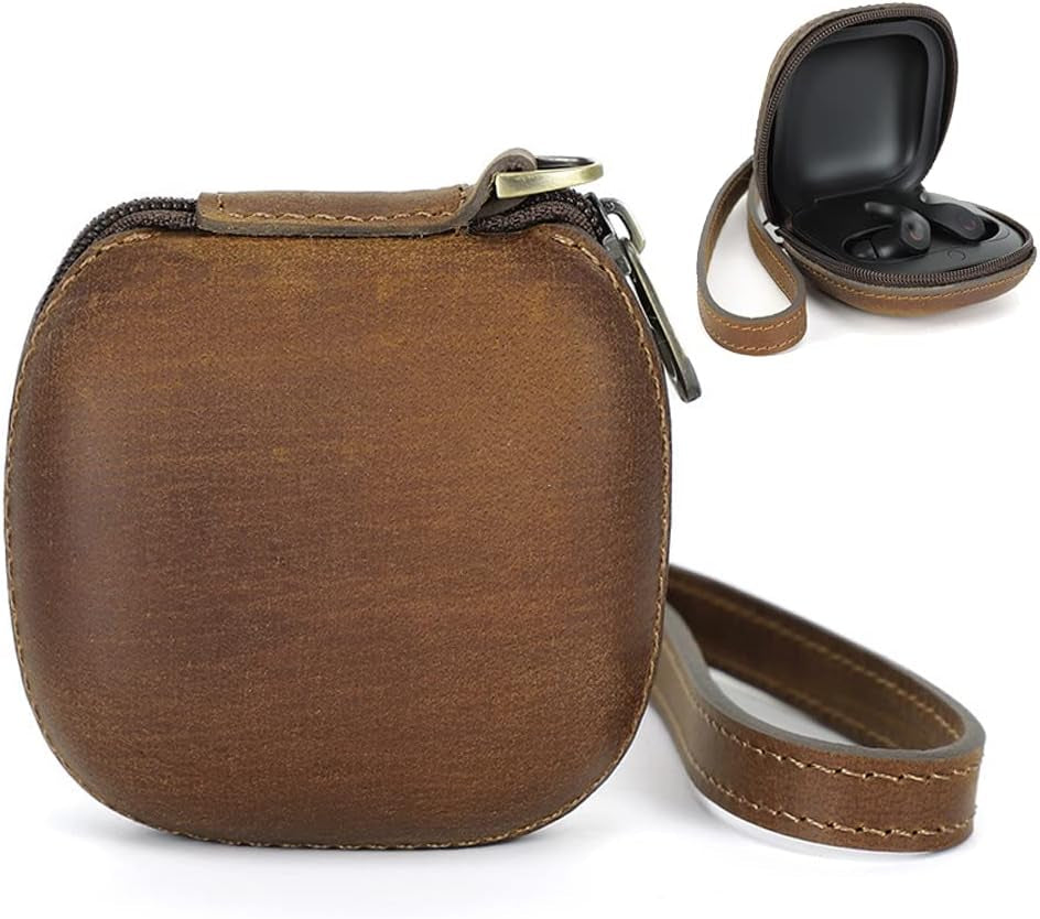 Genuine Leather Case Compatible with Beats Fit Pro Earbuds Wireless Earphone Cover Sleeve with Keychain Portable Leather Lanyard (Camel Color)  NS   