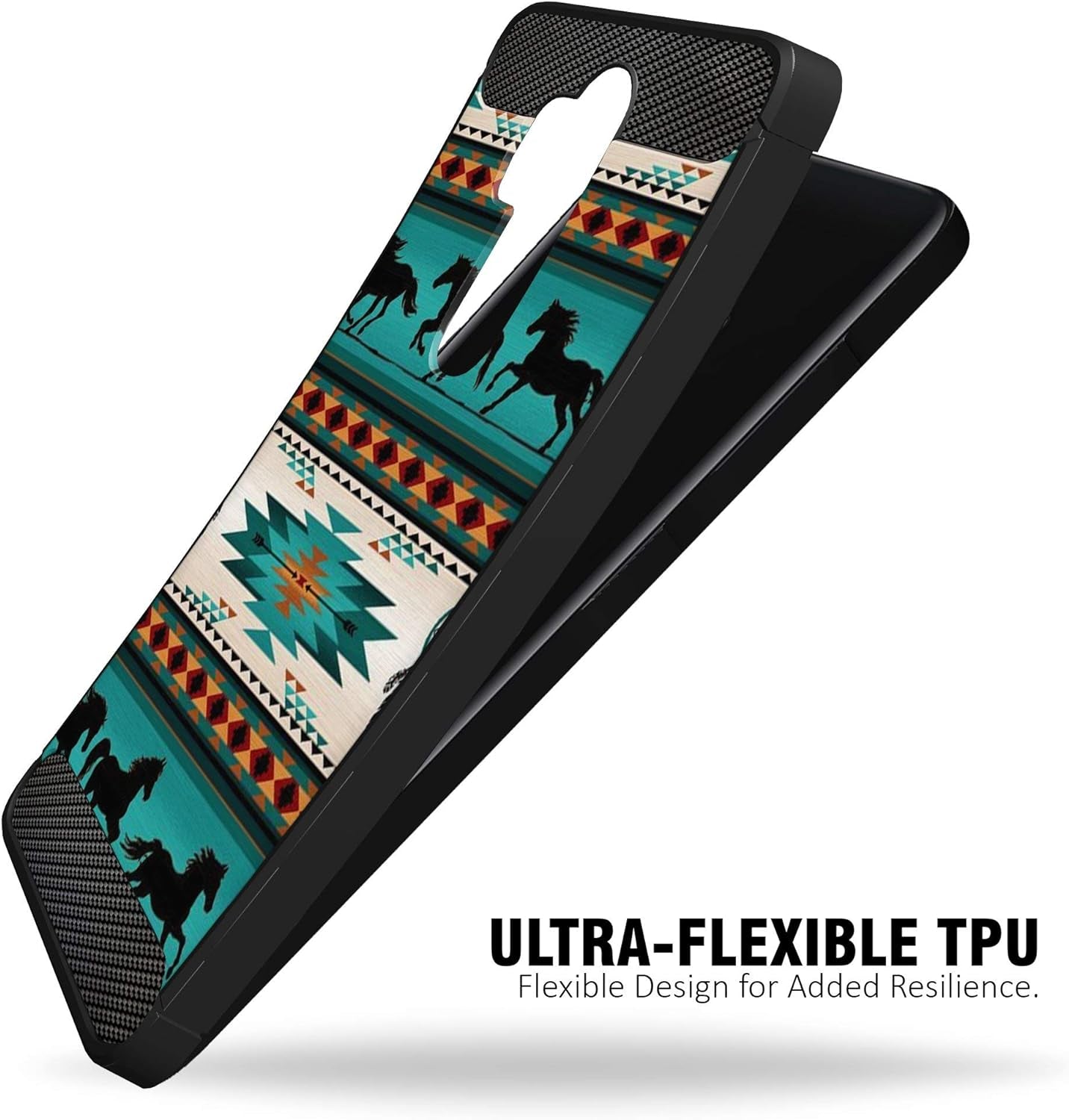 Casesondeck Case Compatible with [LG G7 / LG G7 Thinq] Tribal Floral Matte TPU Flexible Carbon Fiber Textured (Horse Tribal)  CasesonDeck   