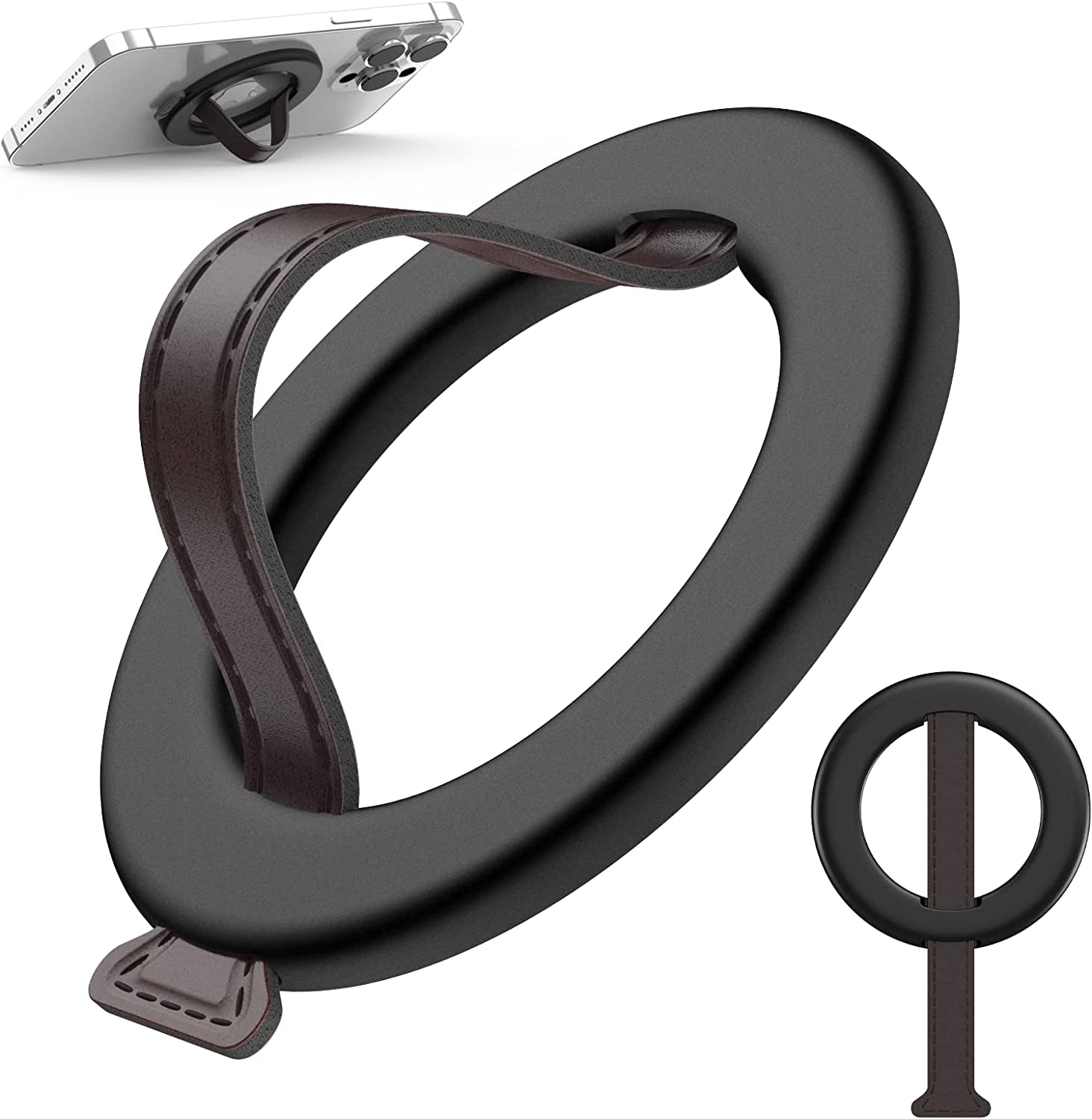 SUPMEGA Phone Grip, Phone Ring Holder with Leather Loop Finger Grip and Kickstand, Sticky Comfortable Slim Phone Finger Holder for All Phones  SUPMEGA Phone Grip  