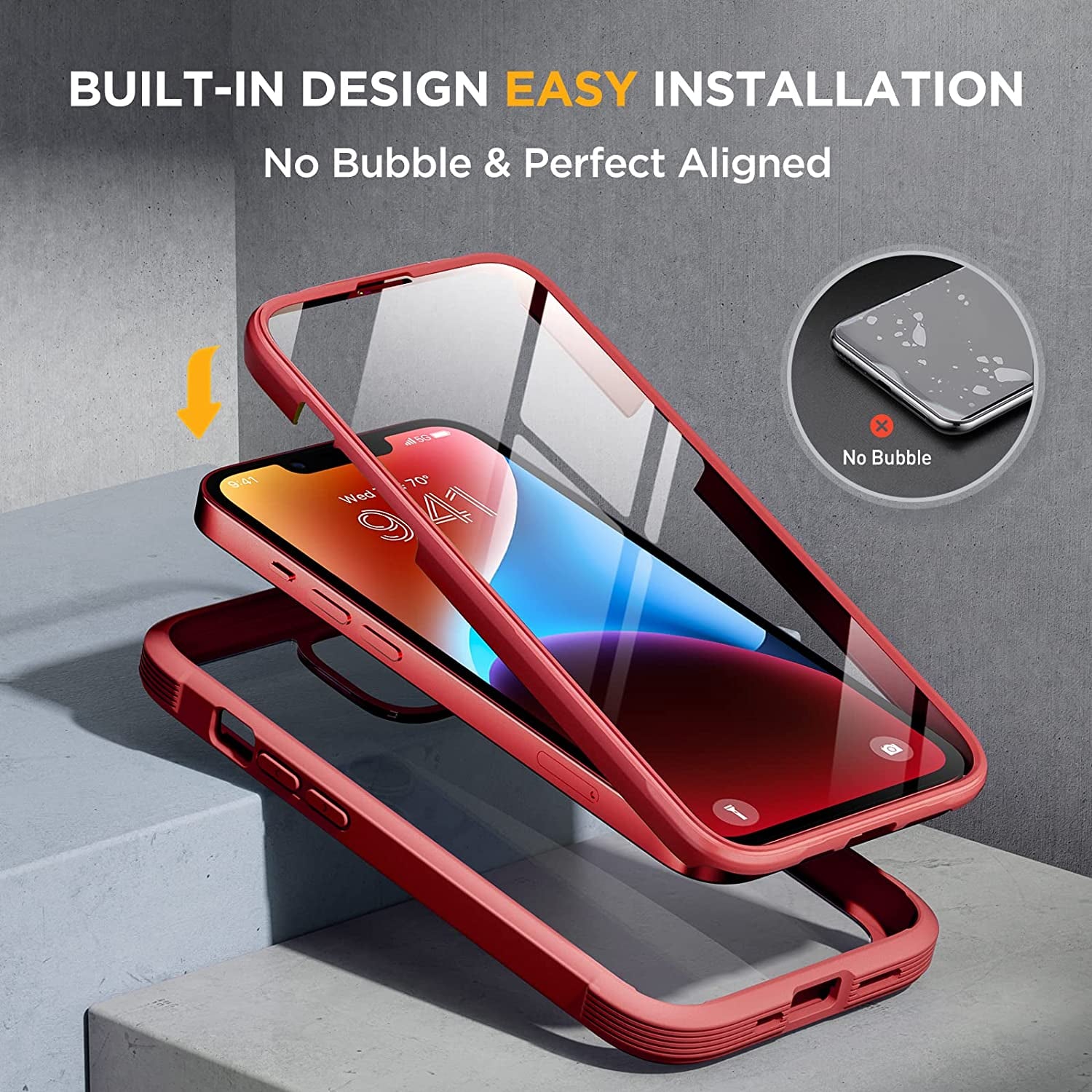 Miracase Glass Series Designed for Iphone 14 Case 6.1 Inch, 2023 Upgrade Full-Body Clear Bumper Case with Built-In 9H Tempered Glass Screen Protector and Camera Lens Protector,Red  Miracase   