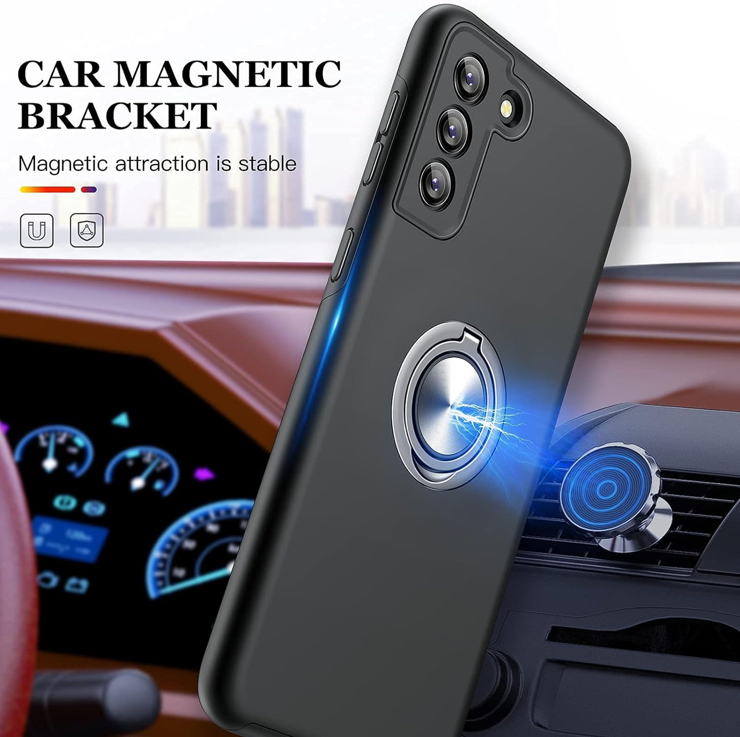 JAME for Samsung Galaxy S21 plus Case [NOT for S21 or S21 Ultra], Slim Soft Bumper Protective Case for Samsung S21 + Case, with Invisible Ring Holder Kickstand for Galaxy S21 plus Case, Black  XJXIN   