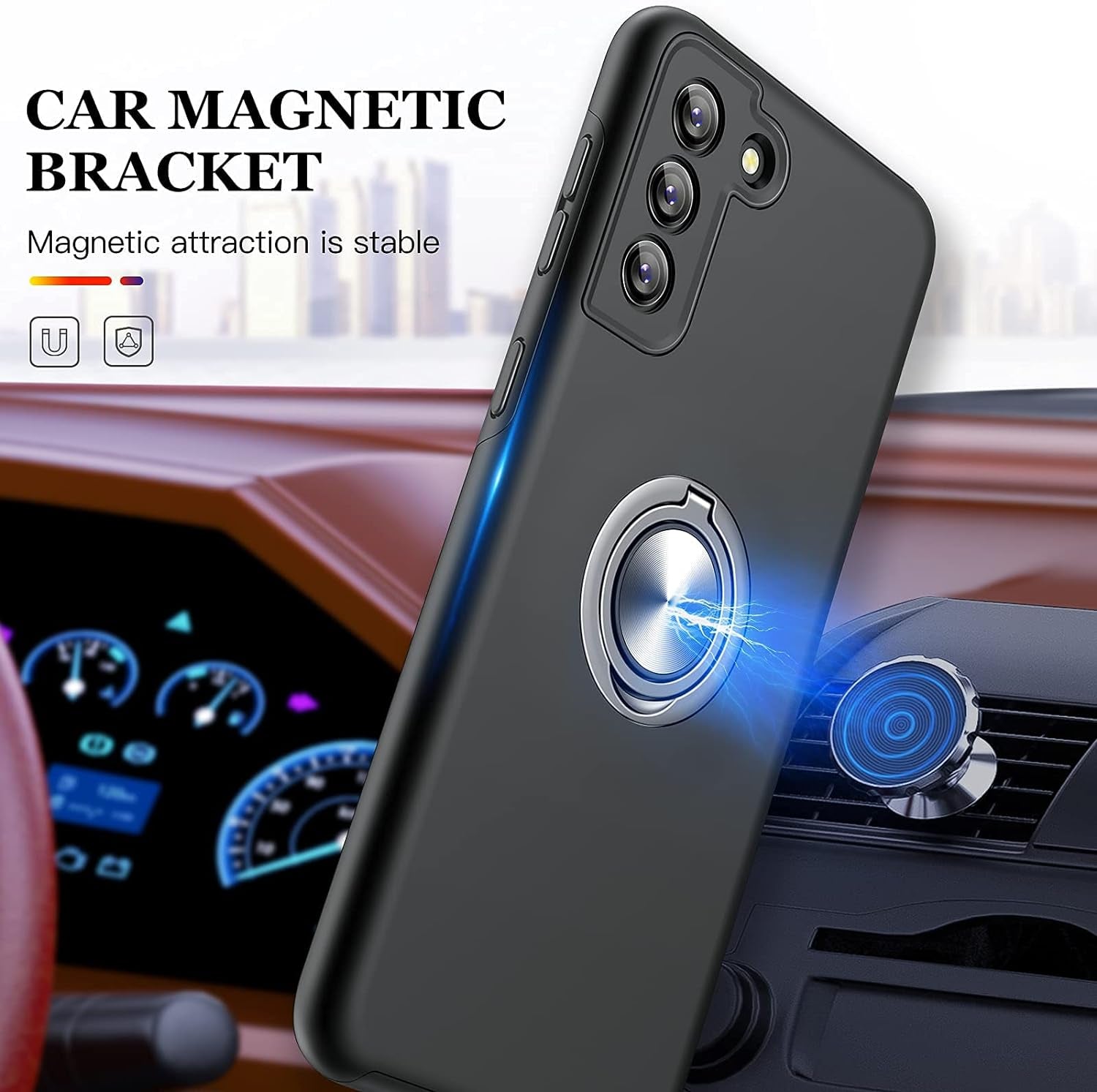 JAME for Samsung Galaxy S21 plus Case [NOT for S21 or S21 Ultra], Slim Soft Bumper Protective Case for Samsung S21 + Case, with Invisible Ring Holder Kickstand for Galaxy S21 plus Case, Black  XJXIN   