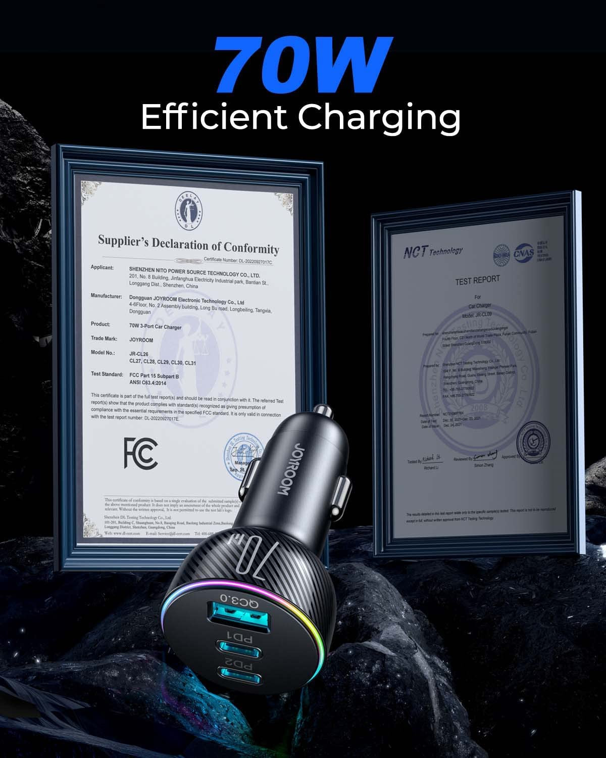 70W USB C Car Charger, JOYROOM Dual PD35W & QC3.0 Super Fast Charging, Compatible with Iphone 14 Pro Max/14 Plus/13 Pro Max/Ipad Pro, Samsung Galaxy S23 Ultra/S22/S21, Google Pixel  JOYROOM   
