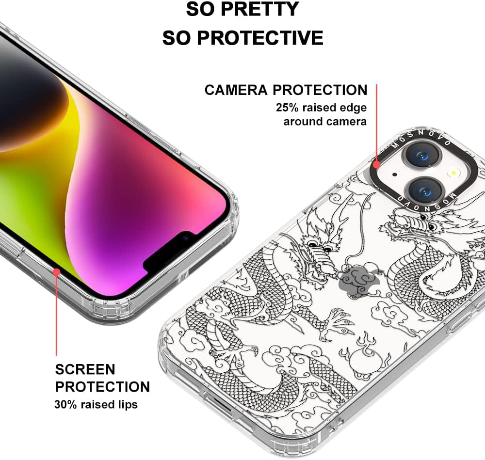 MOSNOVO Compatible with Iphone 14 plus Case, [Buffertech 6.6 Ft Drop Impact] [Anti Peel off Tech] Clear TPU Shockproof Bumper Phone Case Cover with Black Dragon Designed for Iphone 14 plus 6.7"  MOSNOVO   