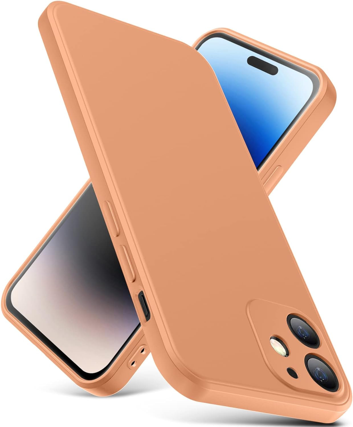 YSLBWLE for Iphone 12 Mini Case, Thin Liquid Silicone Case,Shockproof,Slim Thin Phone Case for Iphone 12 Mini,Full Body Screen Camera Protective Cover-Beige White+Purple 9-Ip12Mini-01  YSLBWLE Orange Iphone 12 Mini 