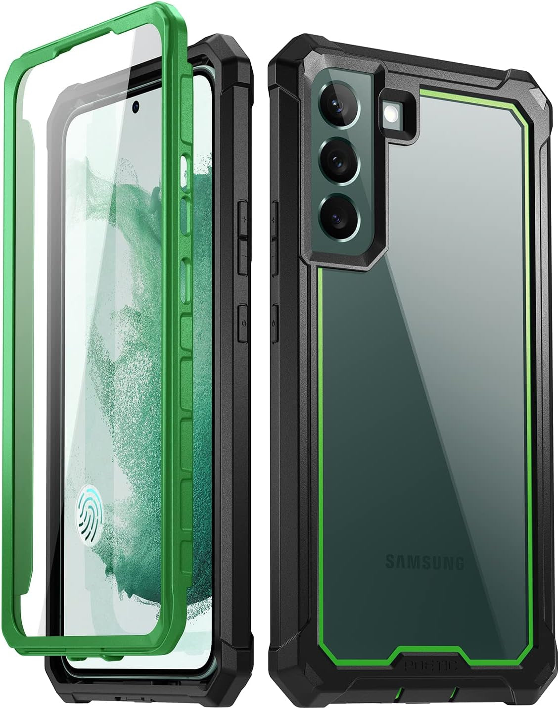 Poetic Guardian Case for Samsung Galaxy S22 5G 6.1" (2022) [6FT Mil-Grade Drop Tested], Built-In Screen Protector Work with Fingerprint ID, Full Body Rugged Shockproof Cover Case, Green/Clear  Poetic   