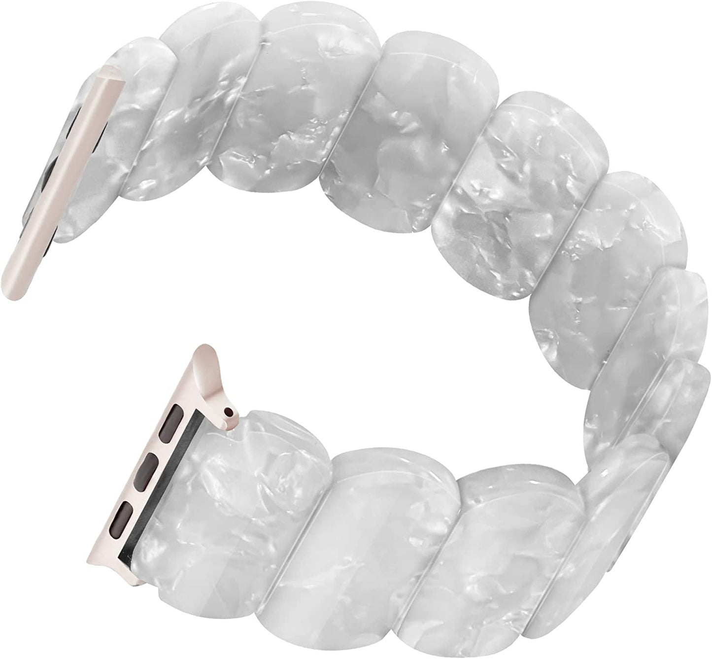 Resin Stretchy Apple Watch Band Compatible With【Series 8 7 Starlight】Apple Watch 49Mm 45Mm 44Mm 42Mm for Women Girl, Lightweight Fashion Cute Bracelet for Iwatch Series 8/7/6/5/4/3/2/1/Se-Nougat White  BuPa Vibrant-Pearl White 42/44/45/49mm 