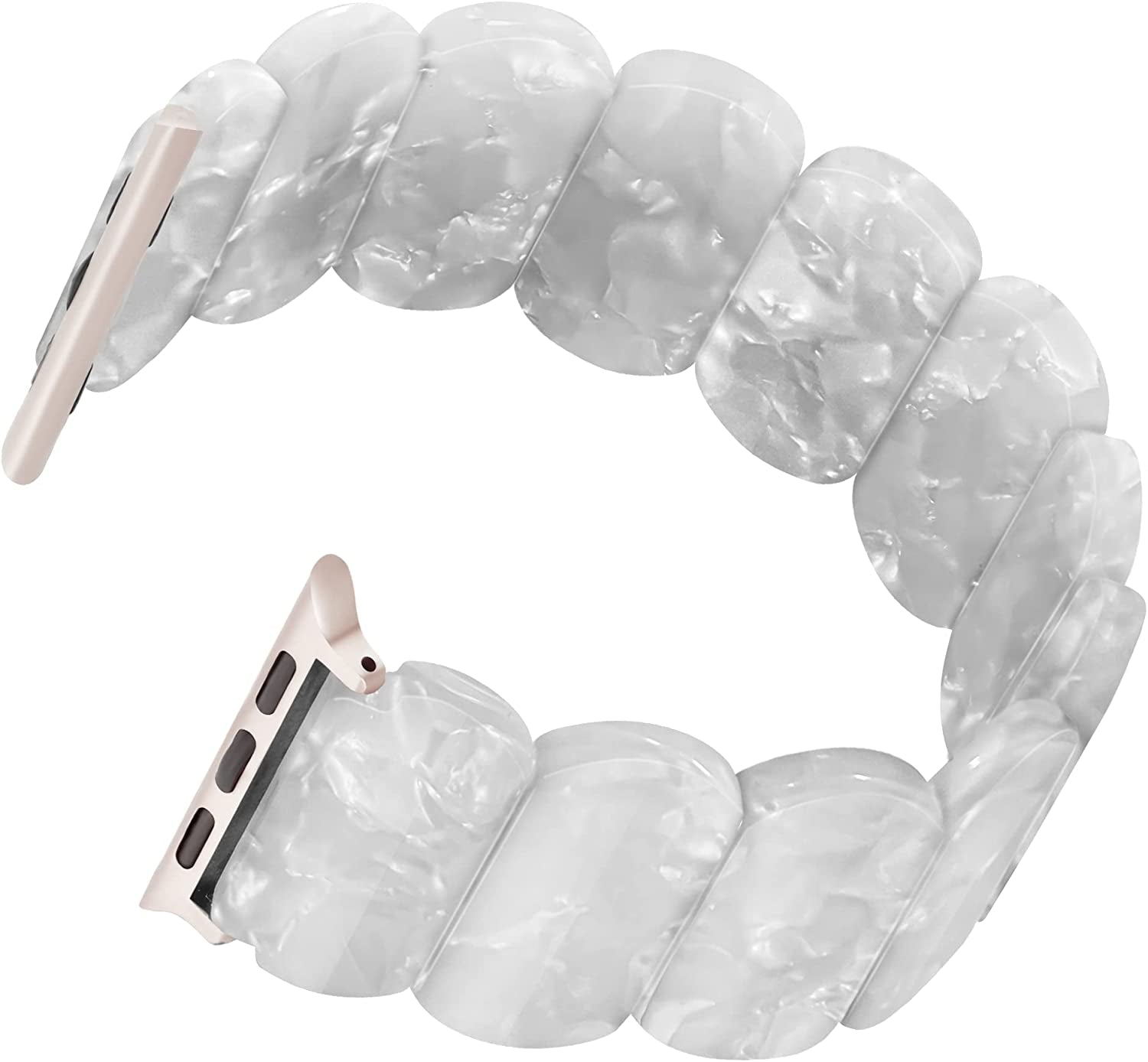 Resin Stretchy Apple Watch Band Compatible With【Series 8 7 Starlight】Apple Watch 49Mm 45Mm 44Mm 42Mm for Women Girl, Lightweight Fashion Cute Bracelet for Iwatch Series 8/7/6/5/4/3/2/1/Se-Nougat White  BuPa Vibrant-Pearl White 42/44/45/49mm 