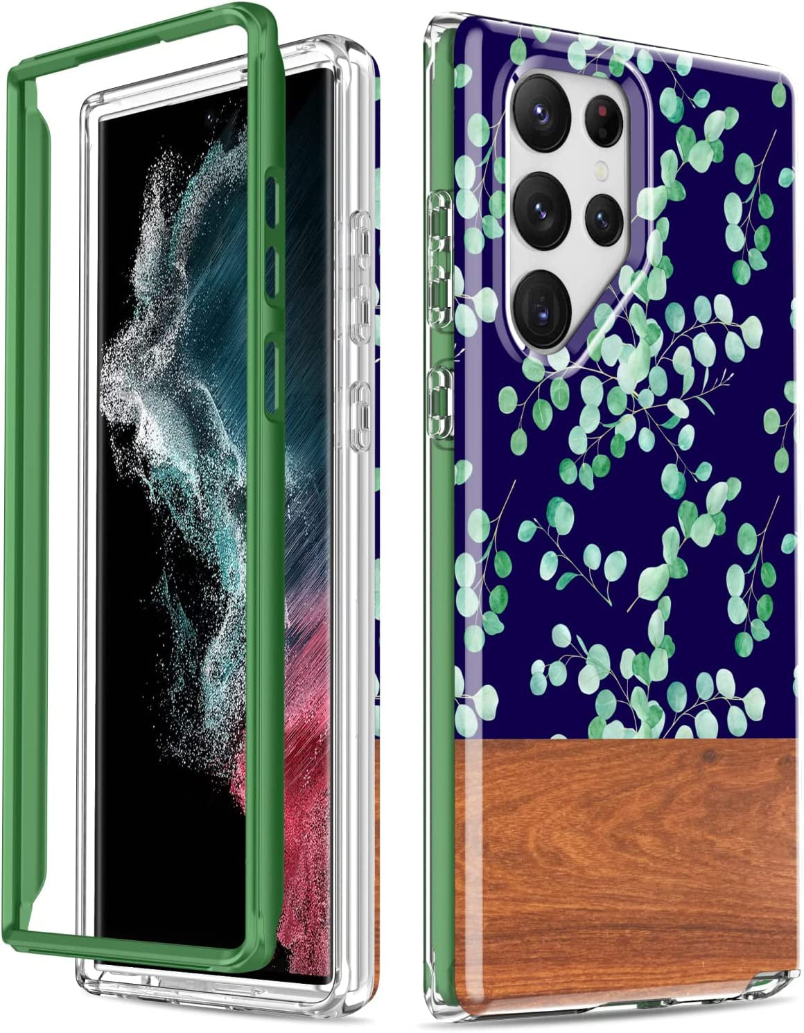 SEXYMOM for Samsung Galaxy S22 Ultra Case,Military Grade Durable Shockproof Cover with Fashion Designs for Women Girls,Slim Fit Protective Phone Case for Galaxy S22 Ultra 6.8" Fanstic Rainbow  SEXYMOM Small Flowers And Wood  