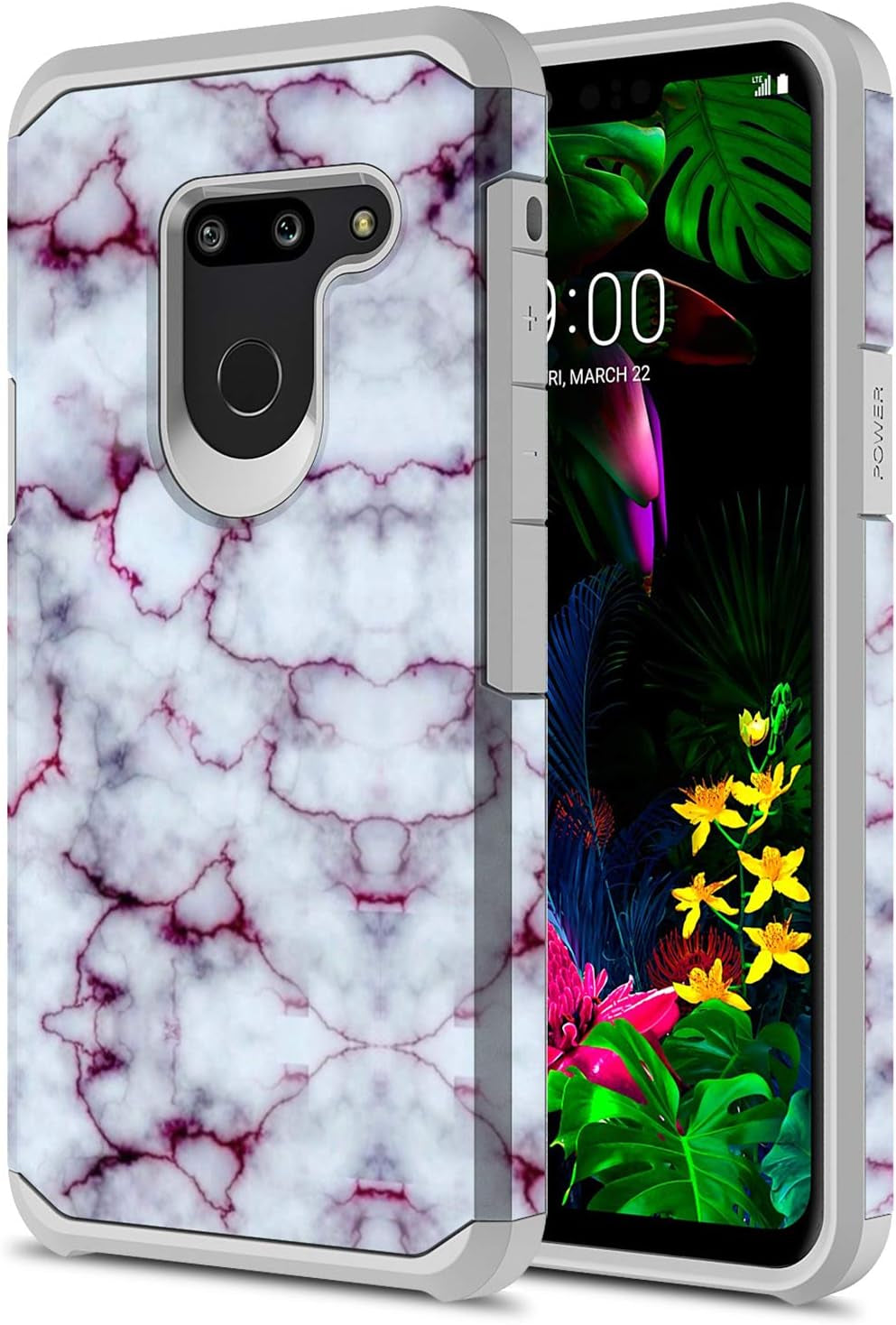 Rosebono Compatible with LG G8 Thinq Case, Slim Hybrid Dual Layer Shockproof Hard Cover Graphic Cover Armor Case for LG G8 Thinq (Dream Catcher)  Rosebono Fashion White Marble  
