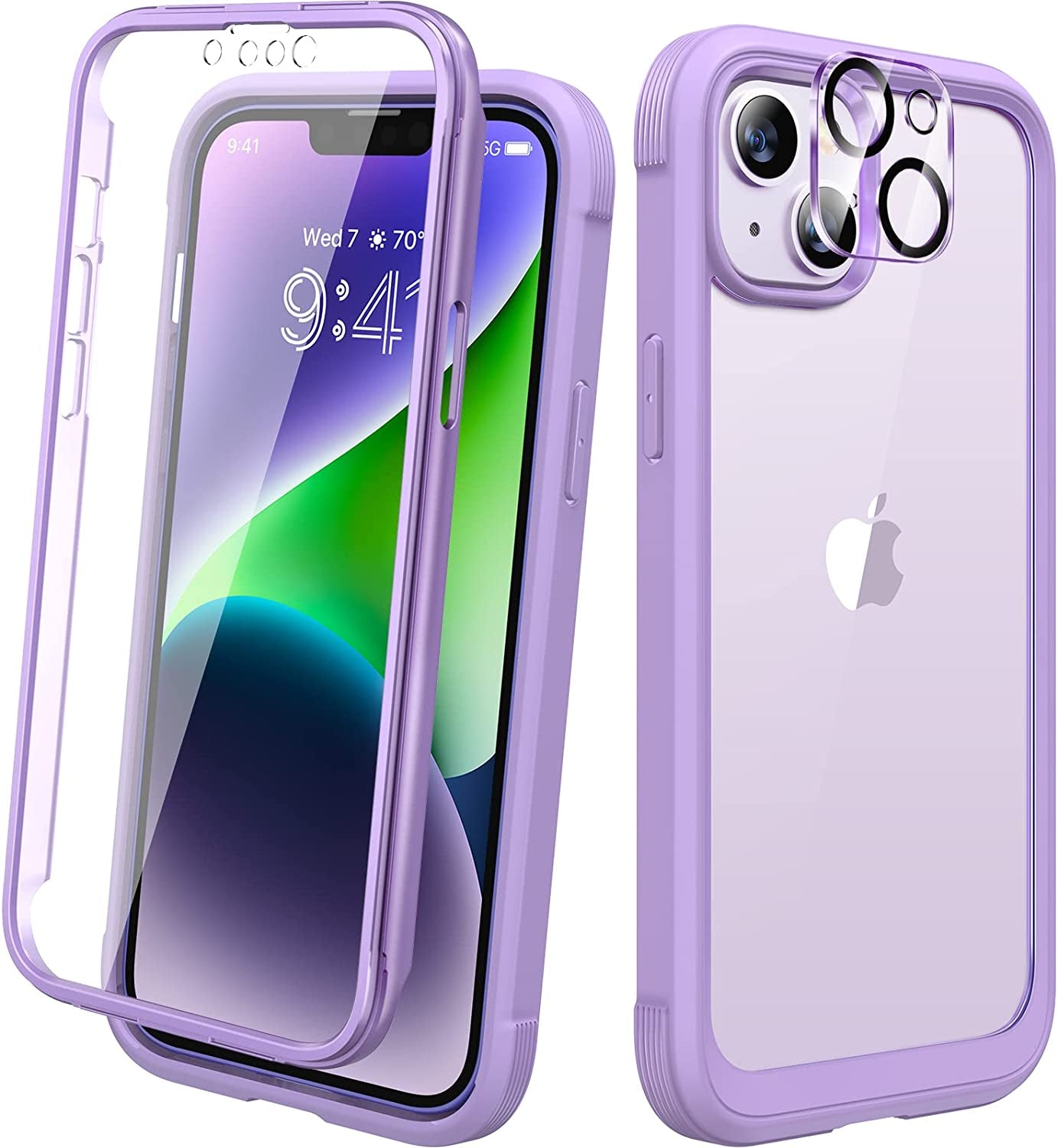 Diaclara Designed for Iphone 14 Case, Full Body Rugged Case with Built-In Touch Sensitive Anti-Scratch Screen Protector, with Camera Lens Protector for Iphone 14 6.1" (Camellia)  Diaclara Peri Purple  