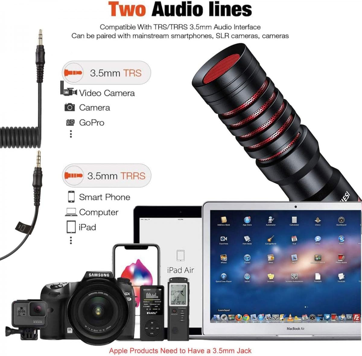Video Microphone, Universal Camera Microphone with Shock Mount, Tripod, Deadcat Windscreen, External Shotgun Mic for Iphone Android Smartphones, Canon EOS, Nikon DSLR Cameras, Camcorders, Vlogging Mic  K&F Concept   