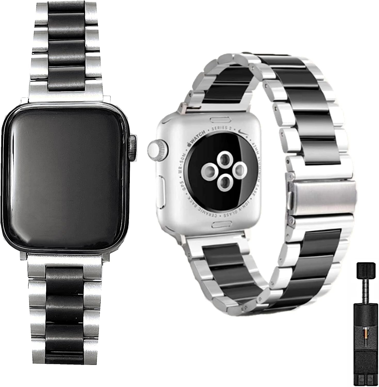 Sappheiros Compatible with Apple Watch Band 42Mm 44Mm 40Mm 38Mm Solid Stainless Steel Wristband Replacement for Iwatch Strap Series 6/5/4/3/2/1/SE for Men and Women  Sappheiros Silver+Black 38mm/40mm 