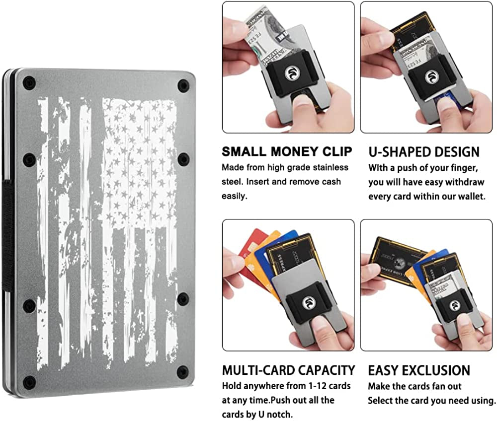 Men Minimalist Metal Cash Strap Wallet for Men Women Him Her | Personalized Slim Front Pocket RFID Blocking Belt Aluminum Card Holder for Business Travel | Birthday Christmas Anniversary Deployment  FeiYen   