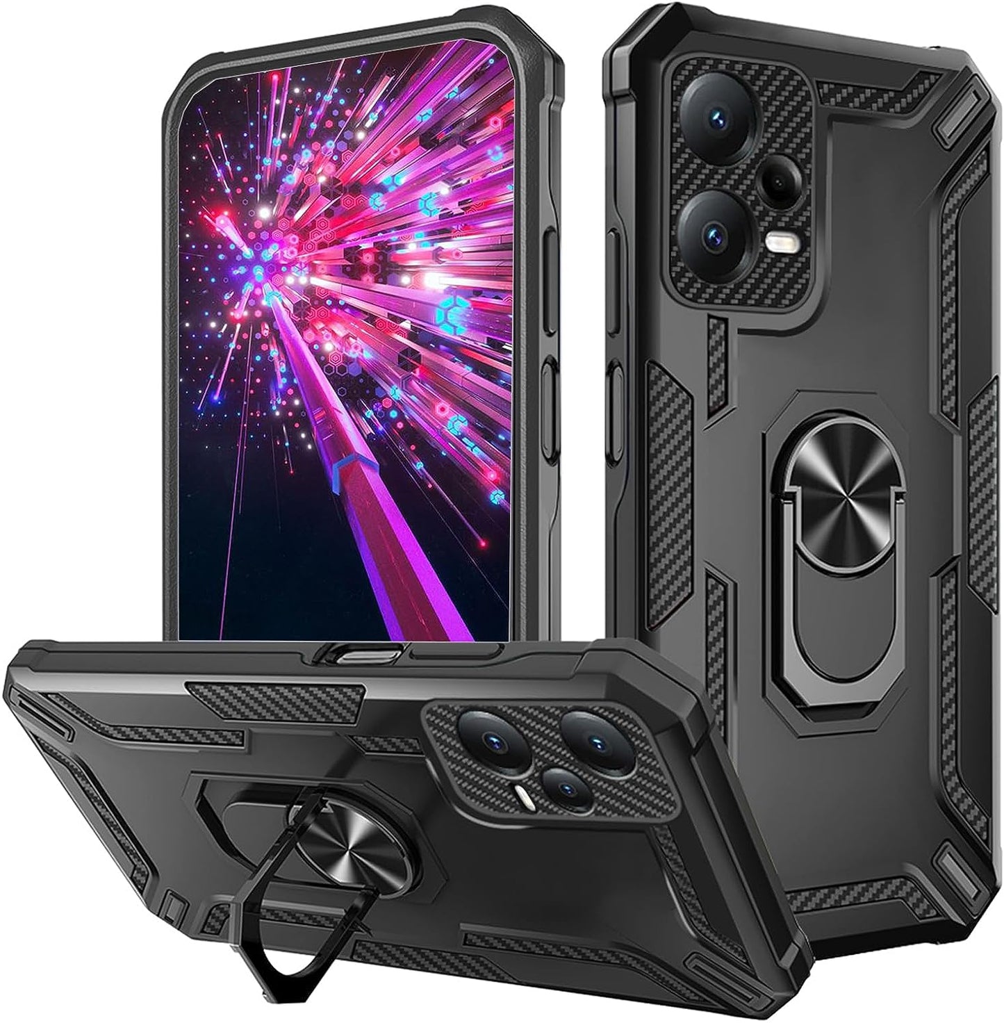 Ysnzaq Case for Xiaomi Redmi Note 12 Pro/Poco X5 Pro, Military Grade Rugged Shockproof Protective Phone Cover with Ring Magnetic Kickstand for Xiaomi Redmi Note 12 Pro/Poco X5 Pro LB Red  Ysnzaq Black  