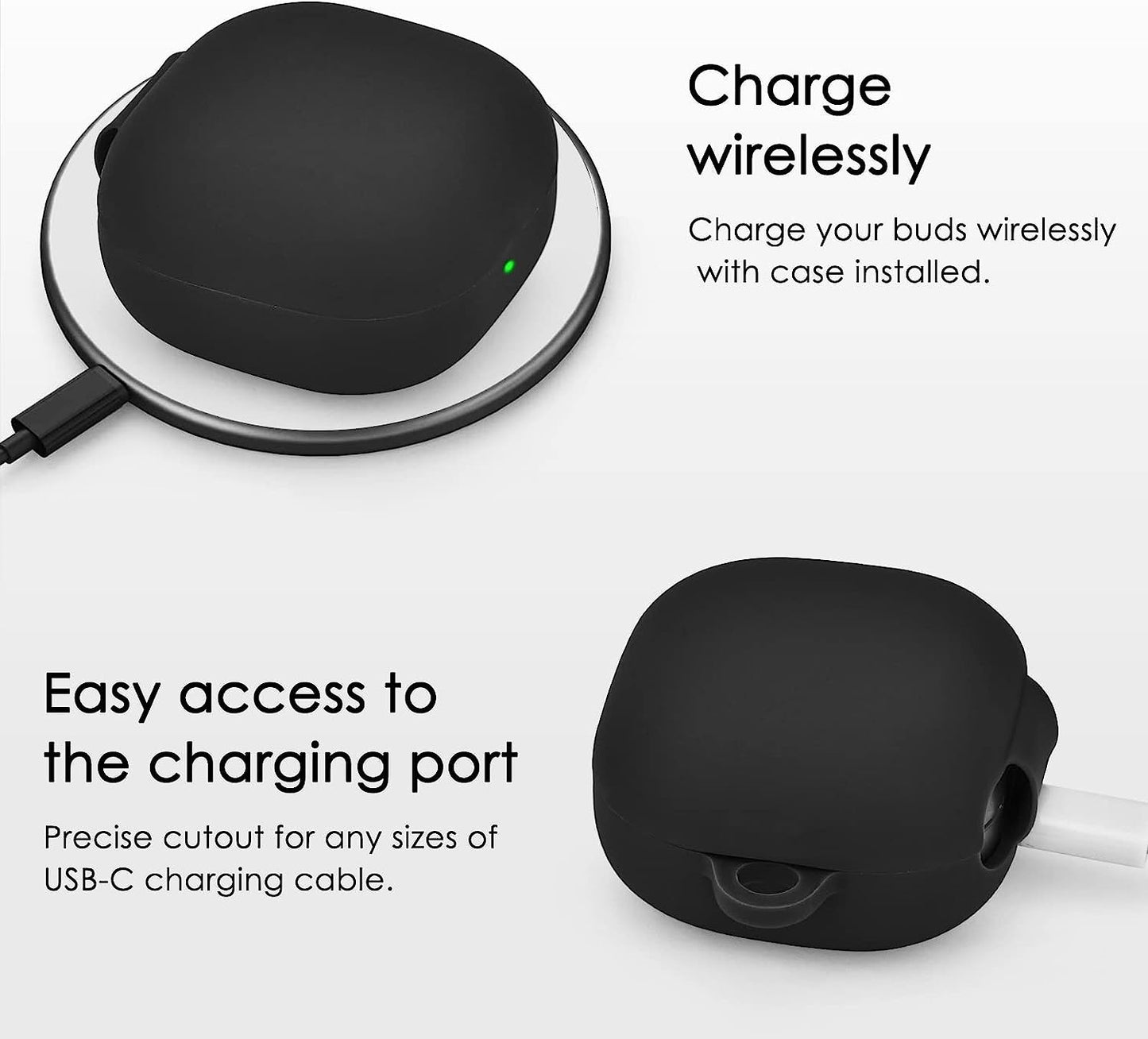 Filoto Case for Samsung Galaxy Buds 2 (2021) / Galaxy Buds Pro (2021) / Galaxy Buds Live/Buds 2 Pro, Cute Silicone Earbuds Protective Case Cover with Bracelet Keychain (Black)  Kerle   