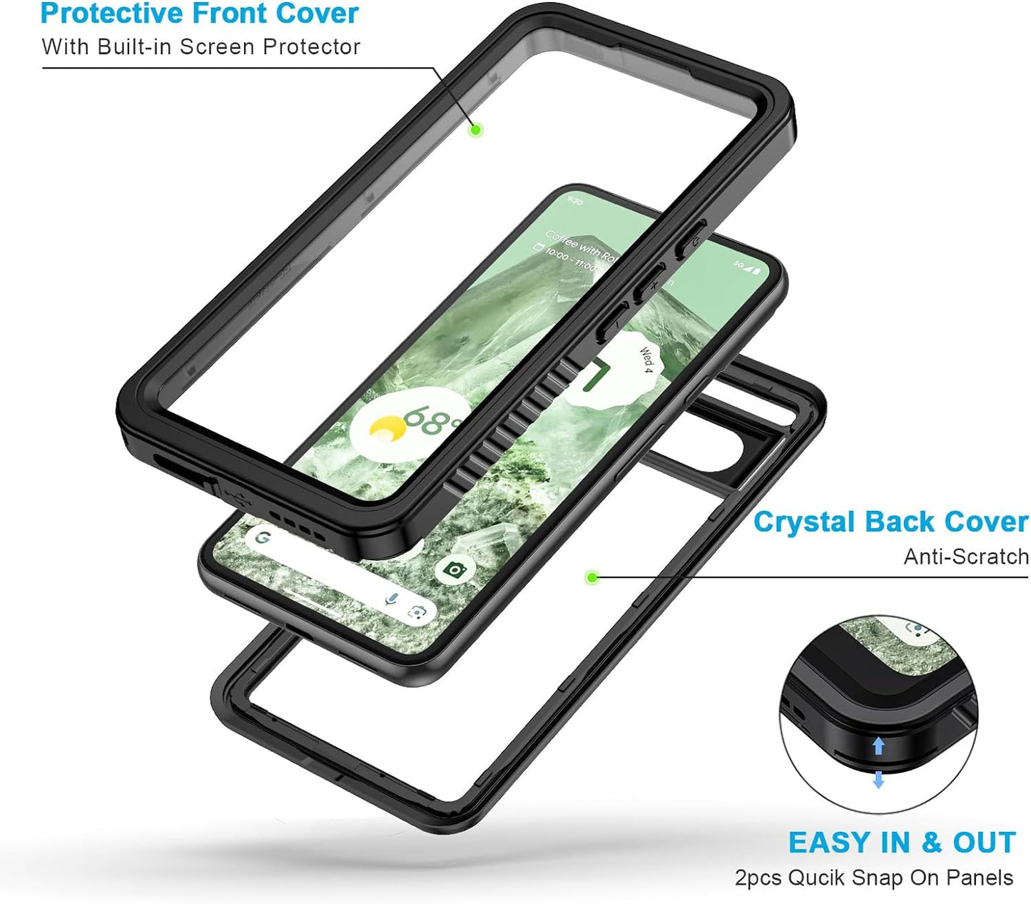 Lanhiem Pixel 8 Case, IP68 Waterproof Dustproof Case with Built-In Screen Protector, Rugged Full Body Shockproof Protective Clear Cover for Google Pixel 8 6.2 Inch, Black  Lanhiem   