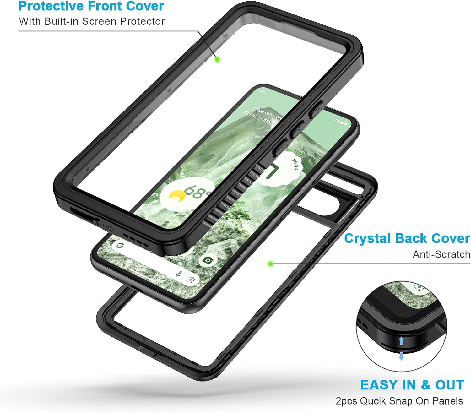 Lanhiem Pixel 8 Case, IP68 Waterproof Dustproof Case with Built-In Screen Protector, Rugged Full Body Shockproof Protective Clear Cover for Google Pixel 8 6.2 Inch, Black  Lanhiem   