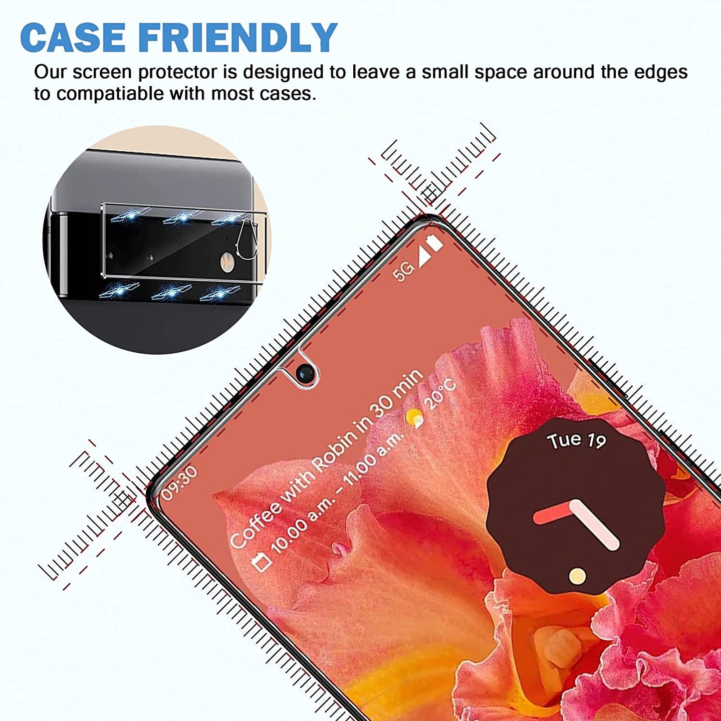 [3+3 Pack] Glass Screen Protector for Google Pixel 6 5G, 9H Tempered Glass, Ultrasonic Fingerprint Compatible,Hd Clear Case Friendly for Google Pixel 6 Glass Screen Protector  letosan   