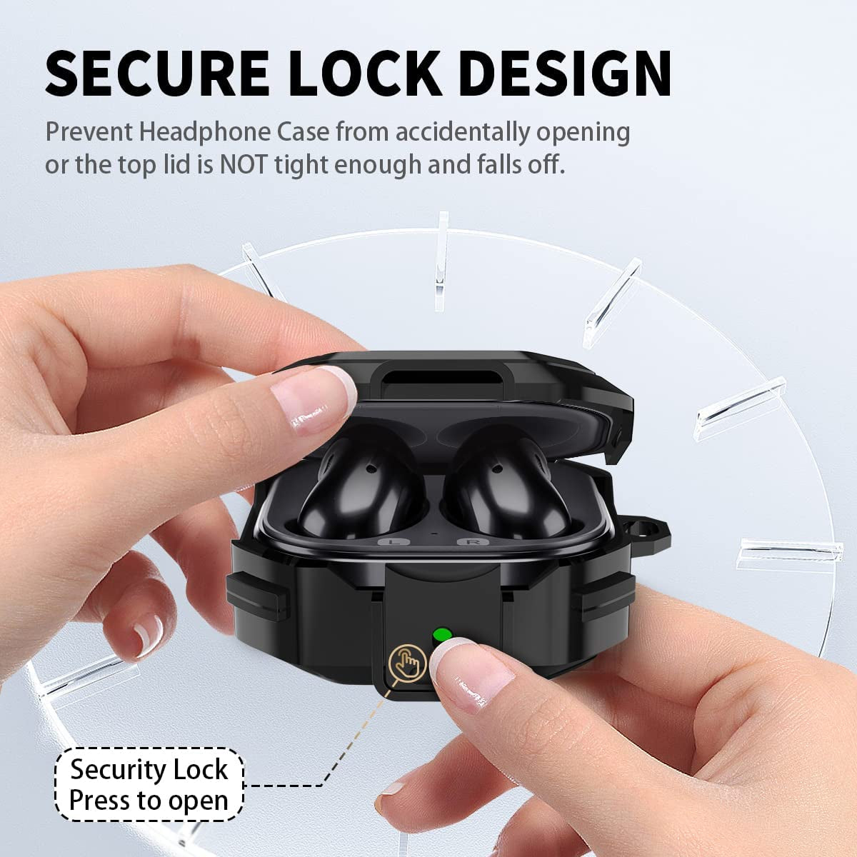 With Lock Cover for Galaxy Buds2 Pro Case 2022/ Galaxy Buds Pro Case 2021/ Galaxy Buds 2 Case 2021/ Galaxy Buds Live Case 2020, Silicone+Pc Shockproof Case with Keychain/Straps/Ring/ Brush (Black)  AIBEAMER   