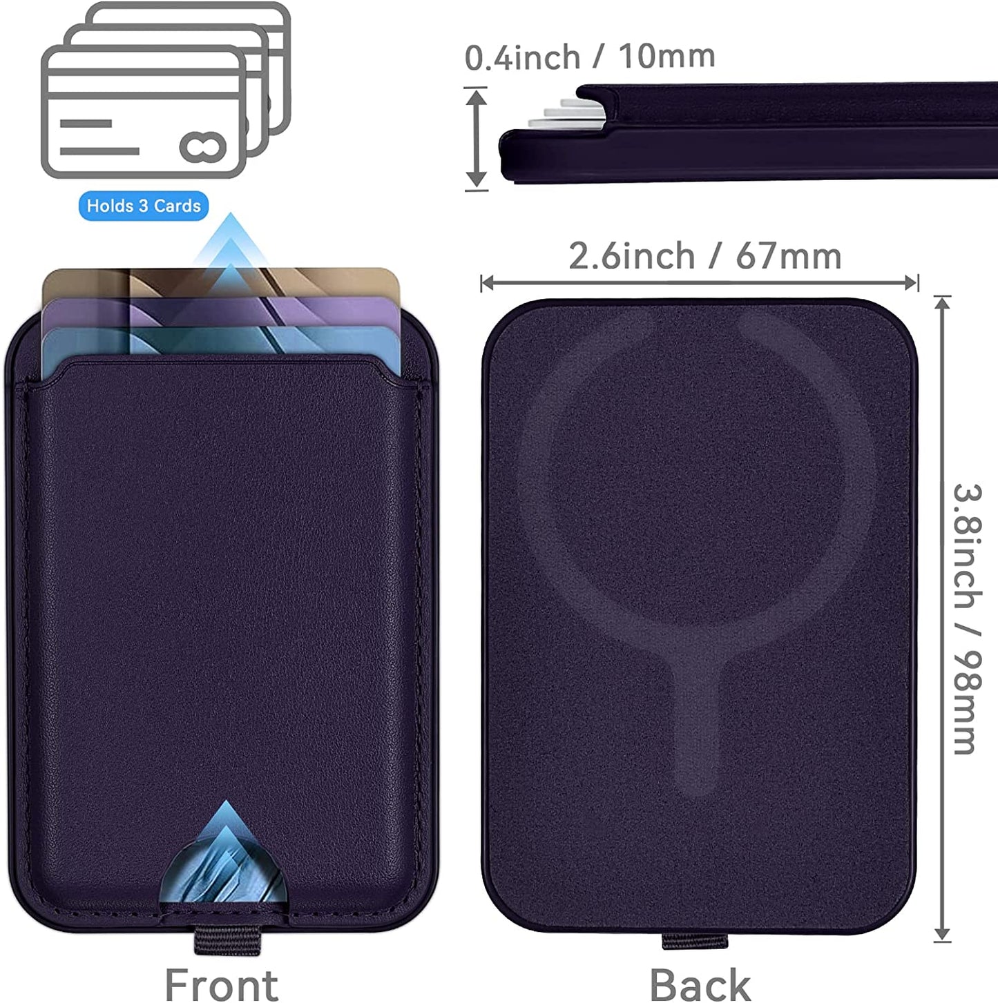 Imluckies Leather Magnetic Wallet Stand, for Apple Magsafe Wallet with Adjustable Stand, 3 Card Holders with Strong Magnets for Iphone 14/13 / 12 Series [Not for 13/12 Mini], Purple  imluckies   