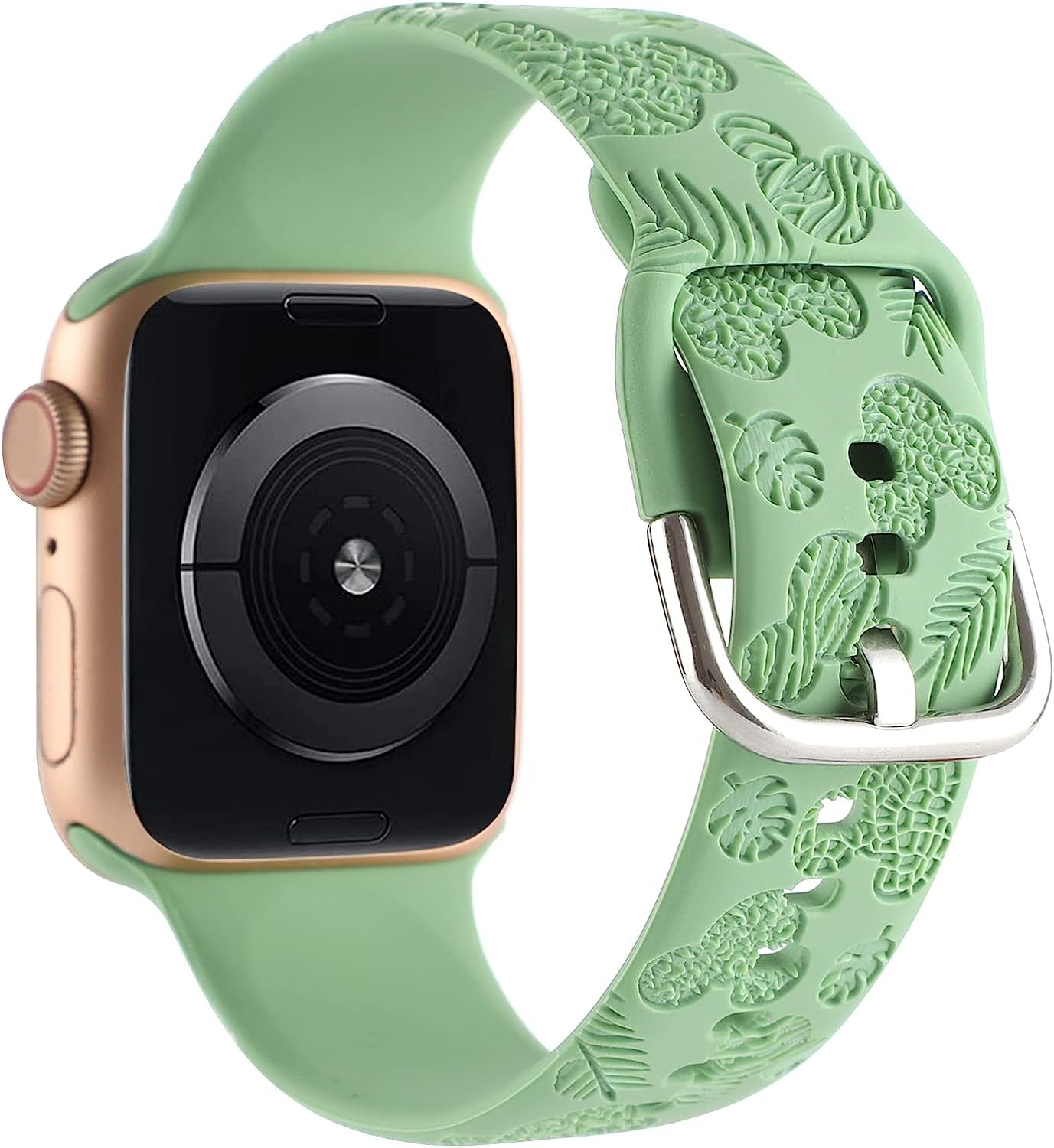 Cartoon Leopard Zebra Engraved Silicone Watchband Cute Soft Strap Sport Bracelet Band Compatible with Apple Watch Series 8 7 6 5 4 3 2 1/SE Ultra  Gadgetisan Green 42/44/45/49 mm 