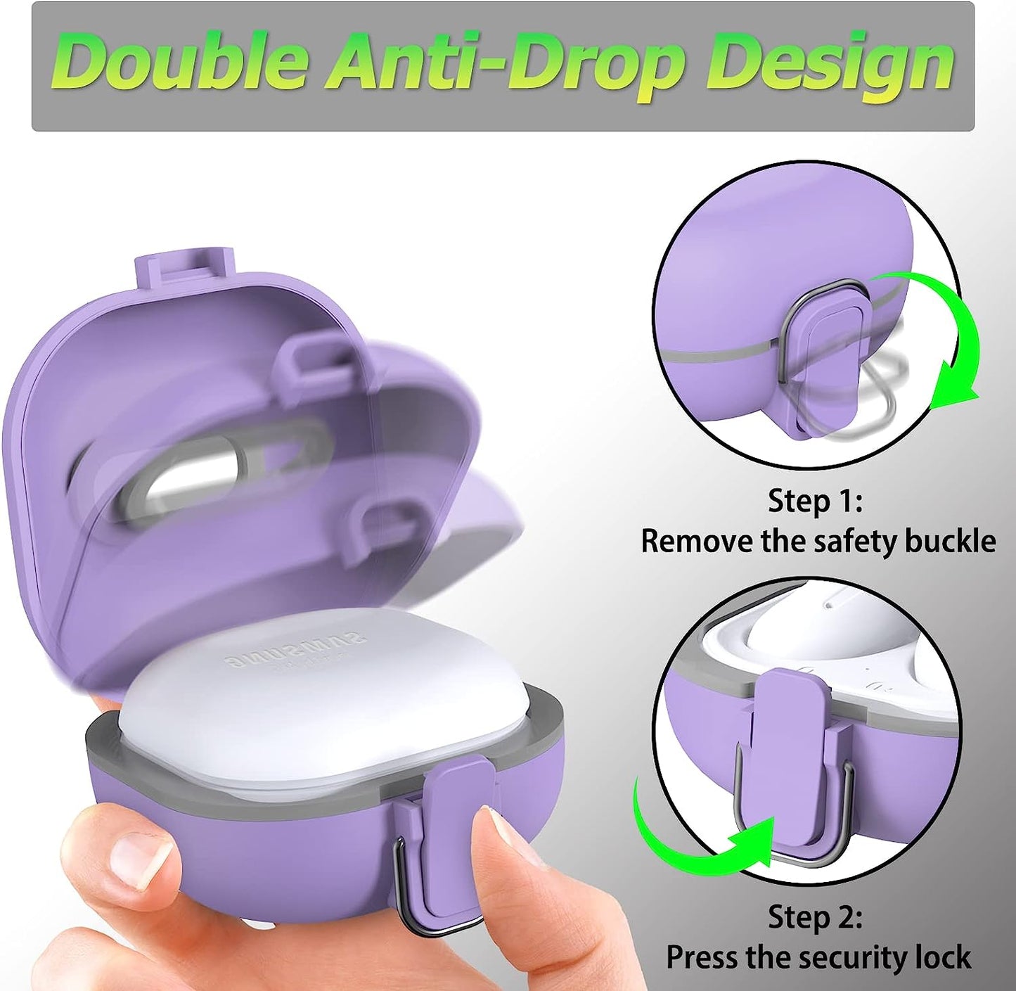 [Upgrade Lock] Case for Galaxy Buds 2 Pro/Galaxy Buds Pro/Galaxy Buds 2 Case/Galaxy Buds Live, Armor Cover Case Compatible with Samsung Earbuds Shockproof Protective with Lanyard Keychain (Purple)  AIBEAMER   