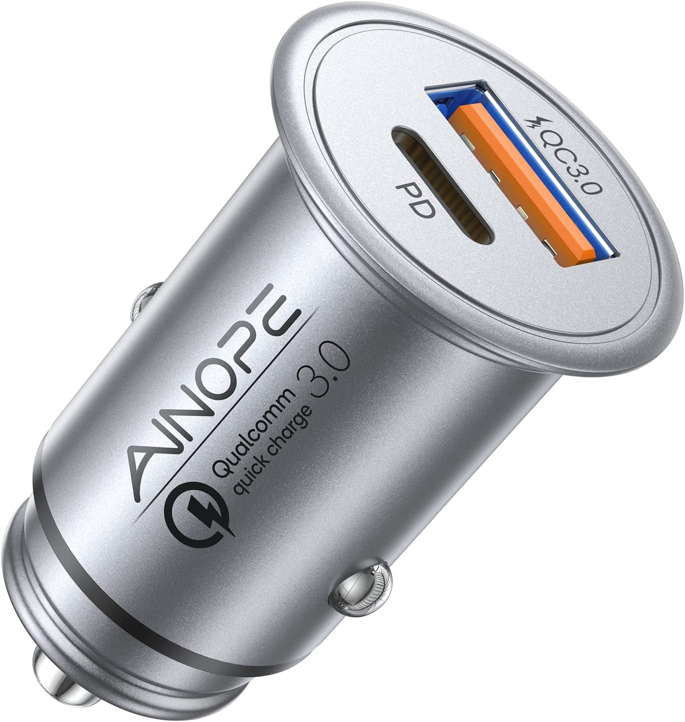 AINOPE USB C Car Charger 54W Iphone Car Charger Adapter [Mini&Metal] USB Car Charger Port PD36W&QC3.0 Cigarette Lighter Charger Fast Charging for Iphone 14 Pro Max plus 13 12 Samsung S23/22/21 Pixel  AINOPE Silver  