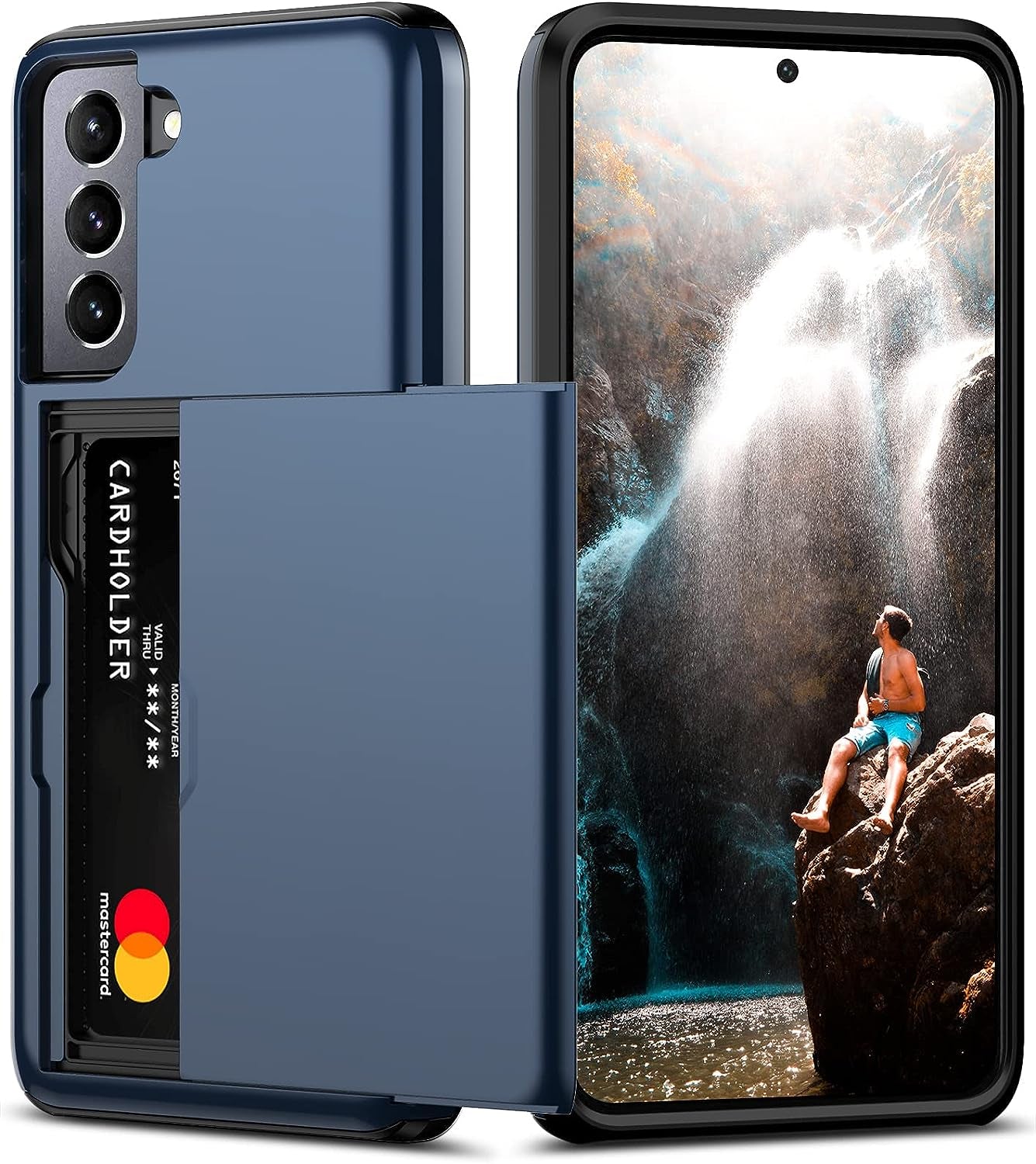 Nvollnoe for Samsung S21 Ultra Case with Card Holder Dual Layer Heavy Duty Protective Galaxy S21 Ultra Case Hidden Card Slot Slim Wallet Case for Samsung S21 Ultra(Rose Gold)  Nvollnoe Blue For Galaxy S21 Fe-6.4'' 