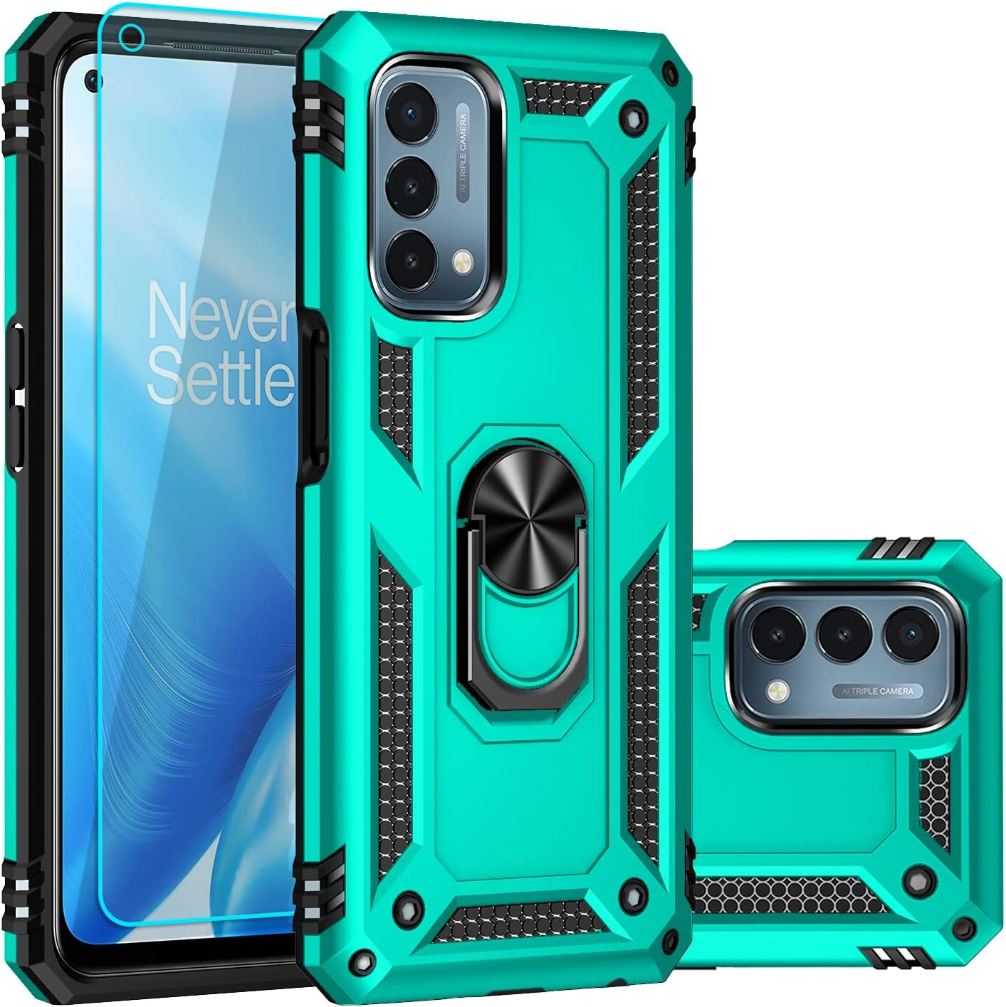 SKTGSLAMY for Oneplus Nord N200 5G Case,With Screen Protector,[Military Grade] 16Ft. Drop Tested Cover with Magnetic Kickstand Car Mount Protective Case for Oneplus Nord N200 5G, Blue  SKTGSLAMY Mint  