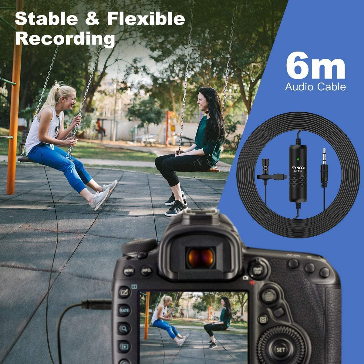 Lavalier Microphone, Moman S6E Mini Lapel Mic Omnidirectional Condenser for 6M 360°Recording for Smartphone Camera PC Laptop Youtube Interview Video Vlogging, Lavalier-Microphone-Lapel-Phone-Camera  SYNCO   