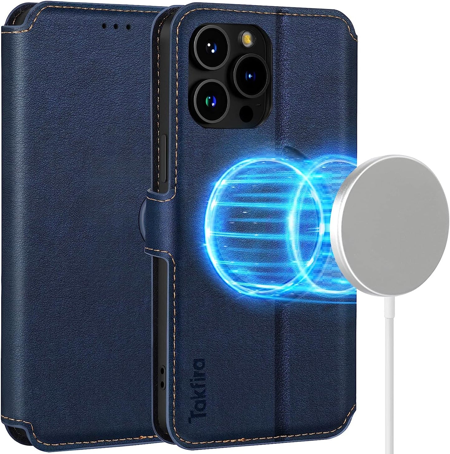 TAKFIRA Iphone 14 Pro Max 6.7" Wallet Case Compatible with Magsafe, Magnetic Flip Wallet Case with Card Slots, [Support RFID Blocking] [Kickstand] for Iphone 14 Pro Max 5G 2022 (Brown)  TAKFIRA Blue  